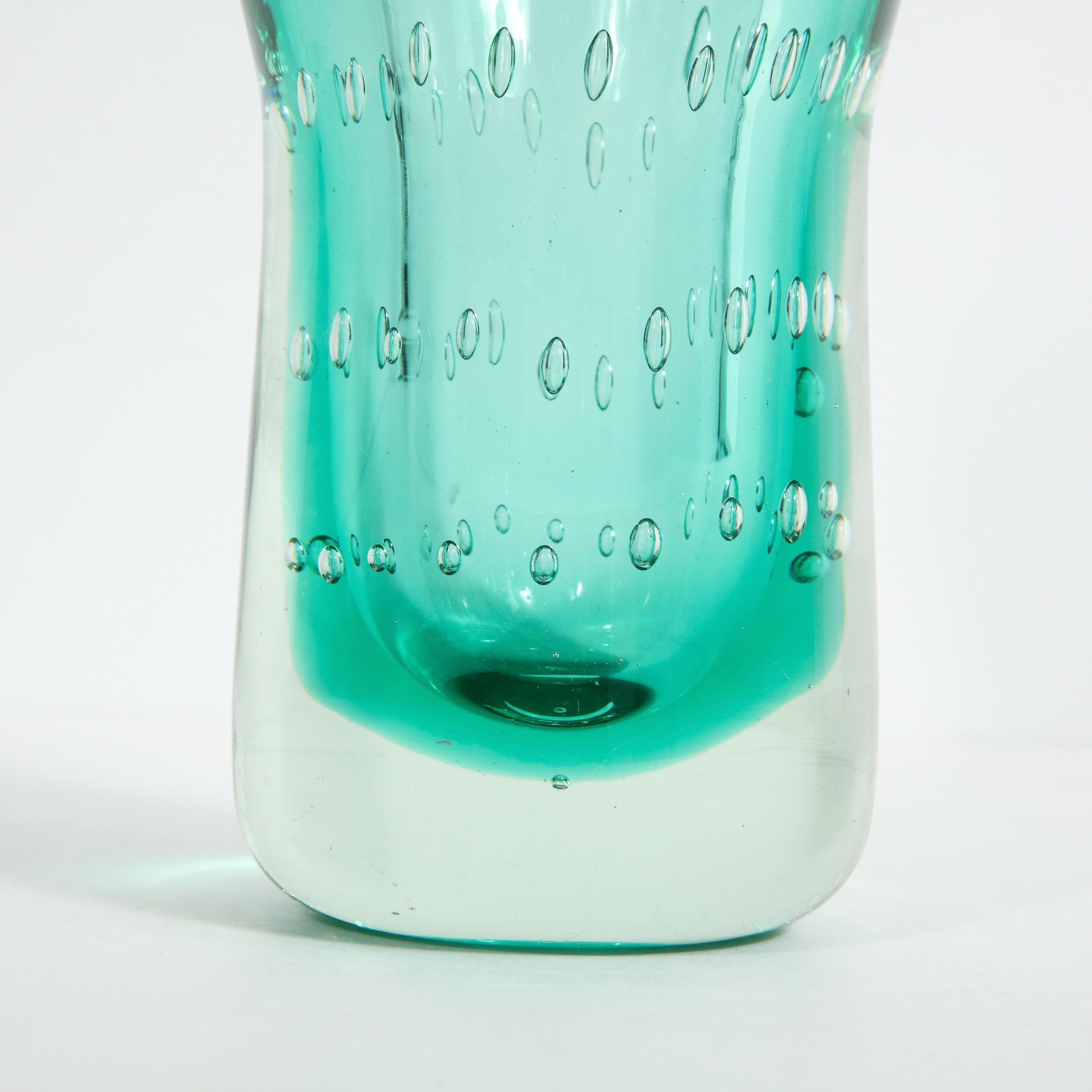 Mid-Century Modern Handblown Translucent Murano Sea Foam Vase with Clear Murines For Sale 2