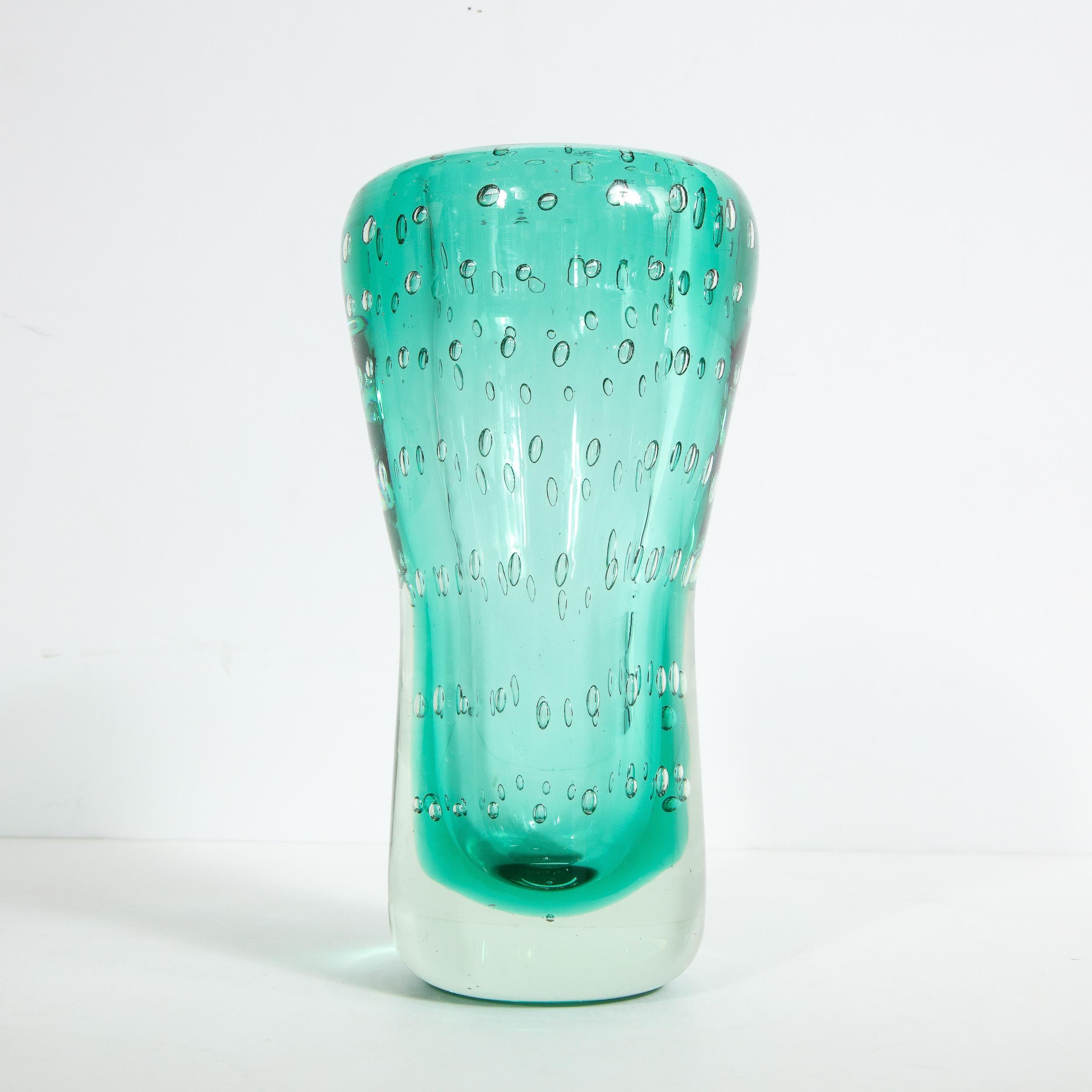 Mid-Century Modern Handblown Translucent Murano Sea Foam Vase with Clear Murines For Sale 3