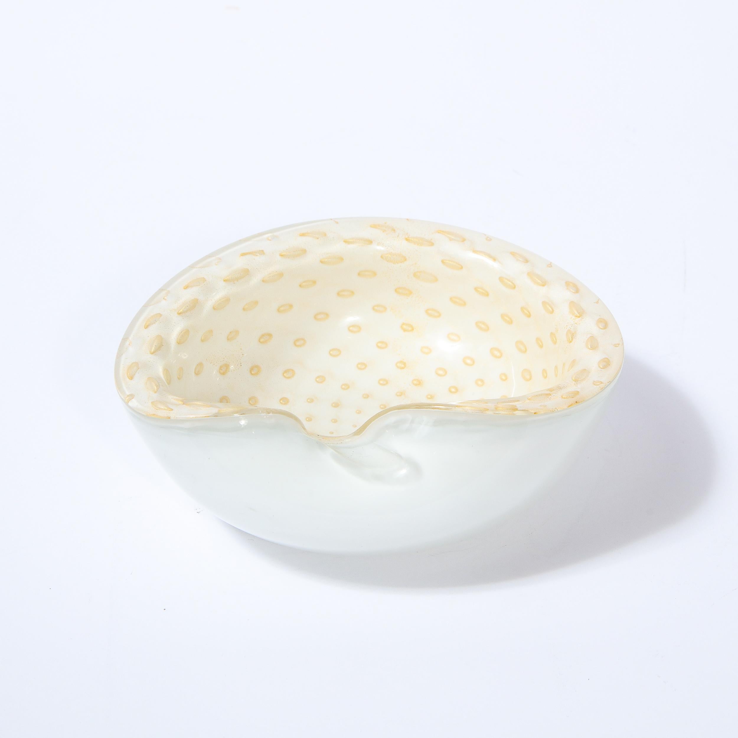 Mid-20th Century Mid-Century Modern Handblown White & Pearlescent Murano Bowl with Murines For Sale