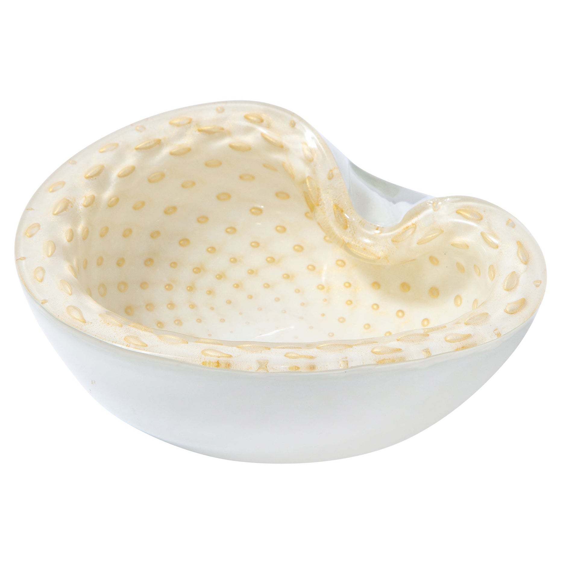 Mid-Century Modern Handblown White & Pearlescent Murano Bowl with Murines
