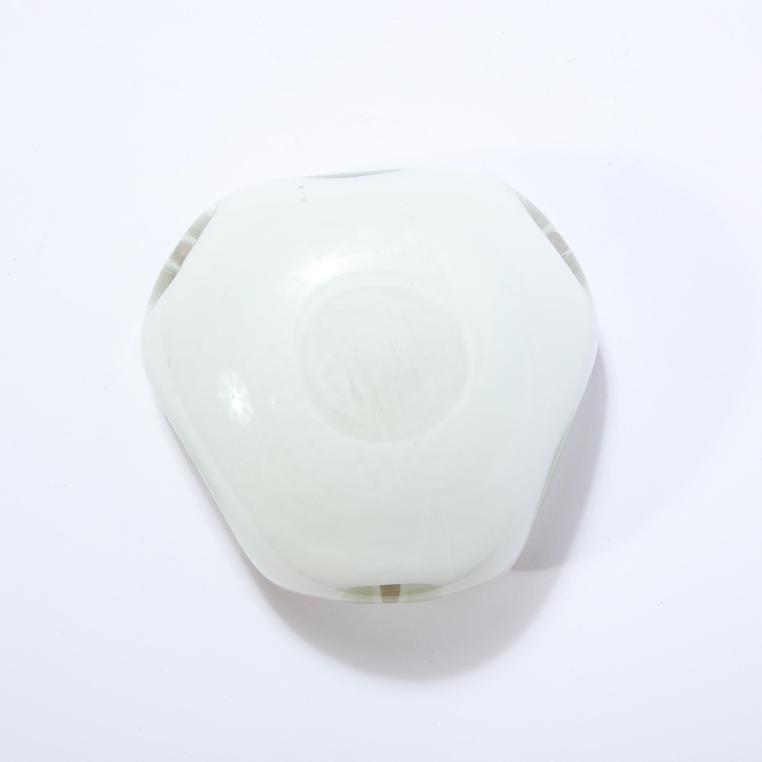 Mid-Century Modern Handblown White & Pearlescent Scalloped Murano Bowl 4