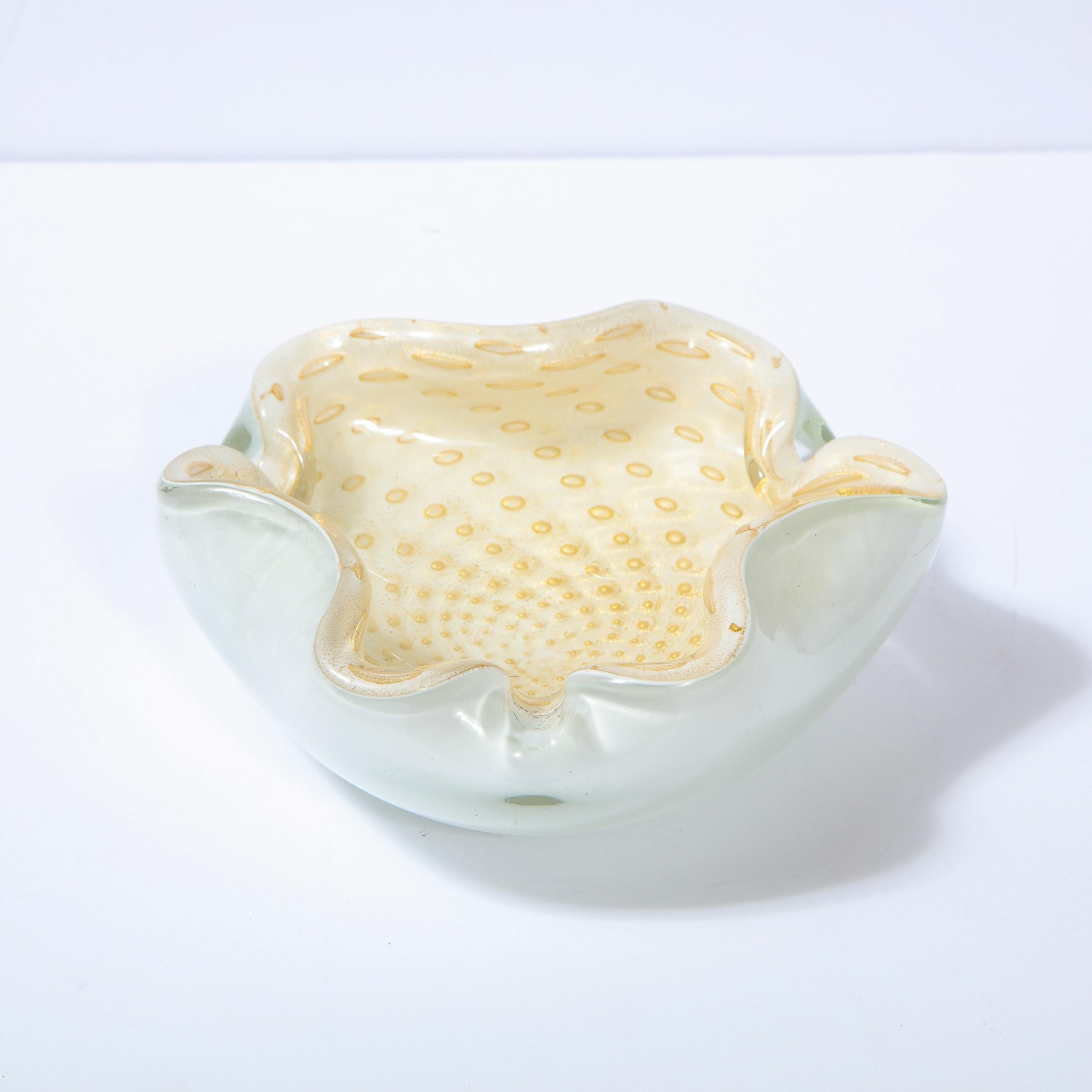 Mid-20th Century Mid-Century Modern Handblown White & Pearlescent Scalloped Murano Bowl