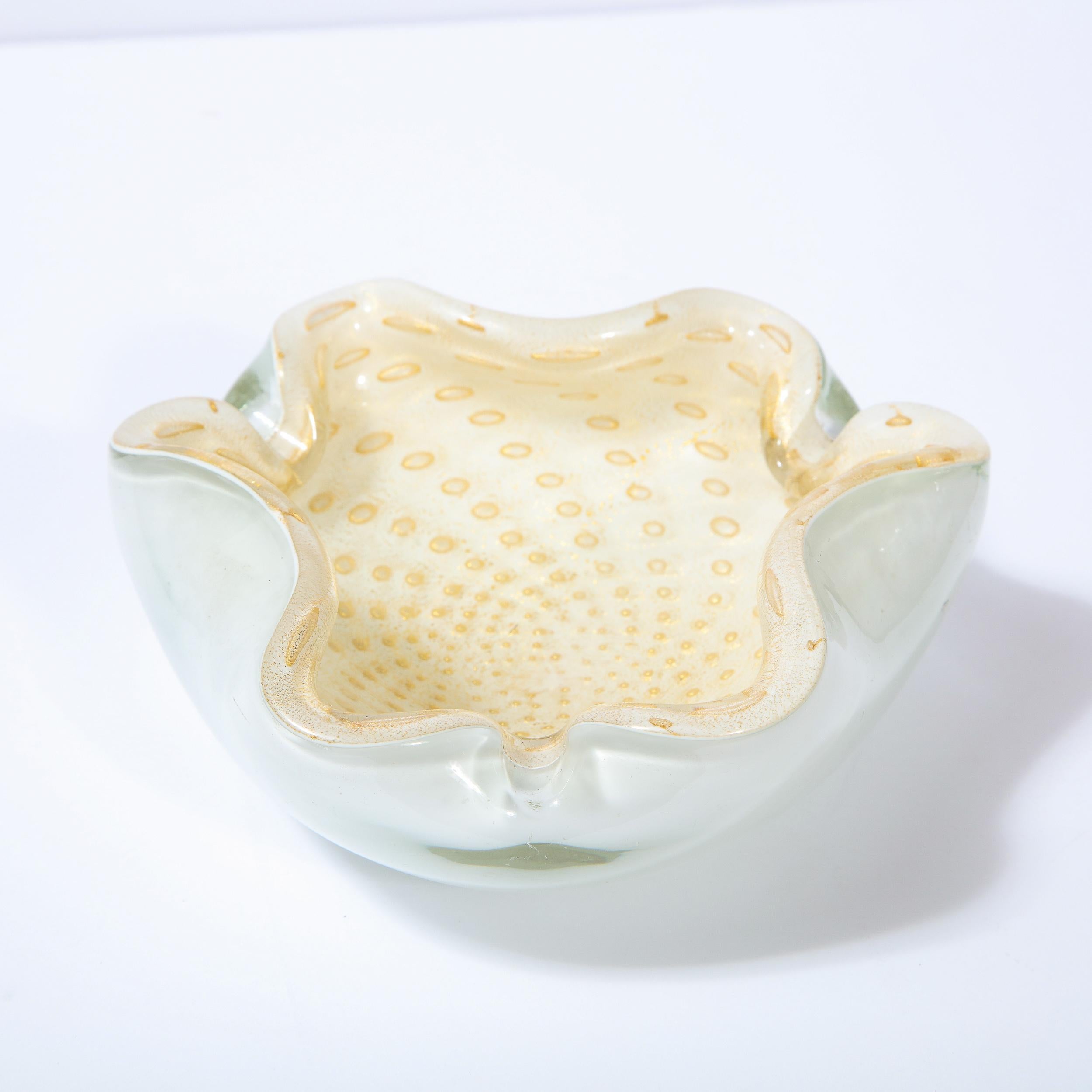 Mid-Century Modern Handblown White & Pearlescent Scalloped Murano Bowl 1