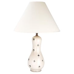 Mid-Century Modern Handcrafted Beige Ceramic and Brass Table Lamp, Italy