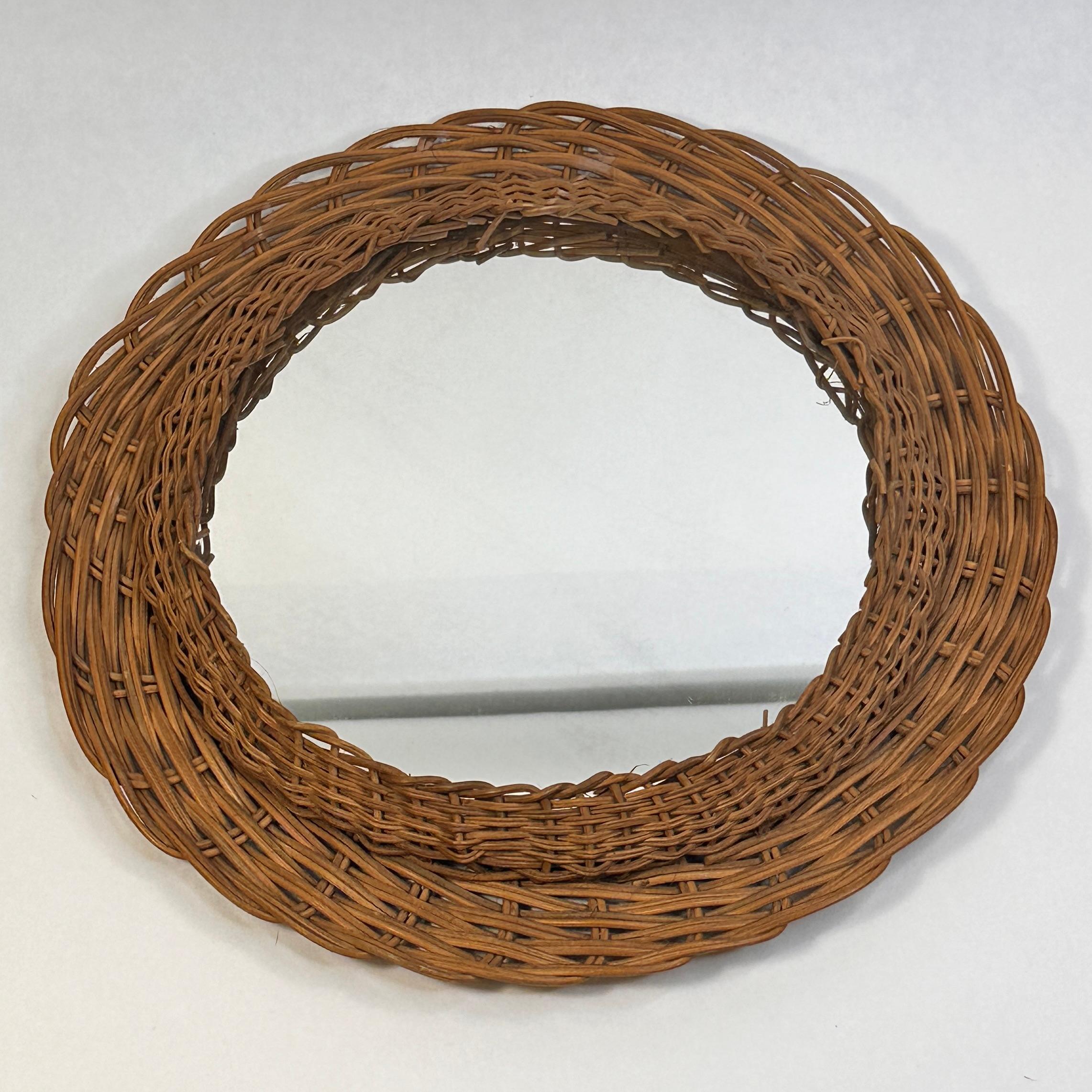 Hand-Crafted Mid-Century Modern Handcrafted Braided Rattan Mirror, Germany, 1960s For Sale