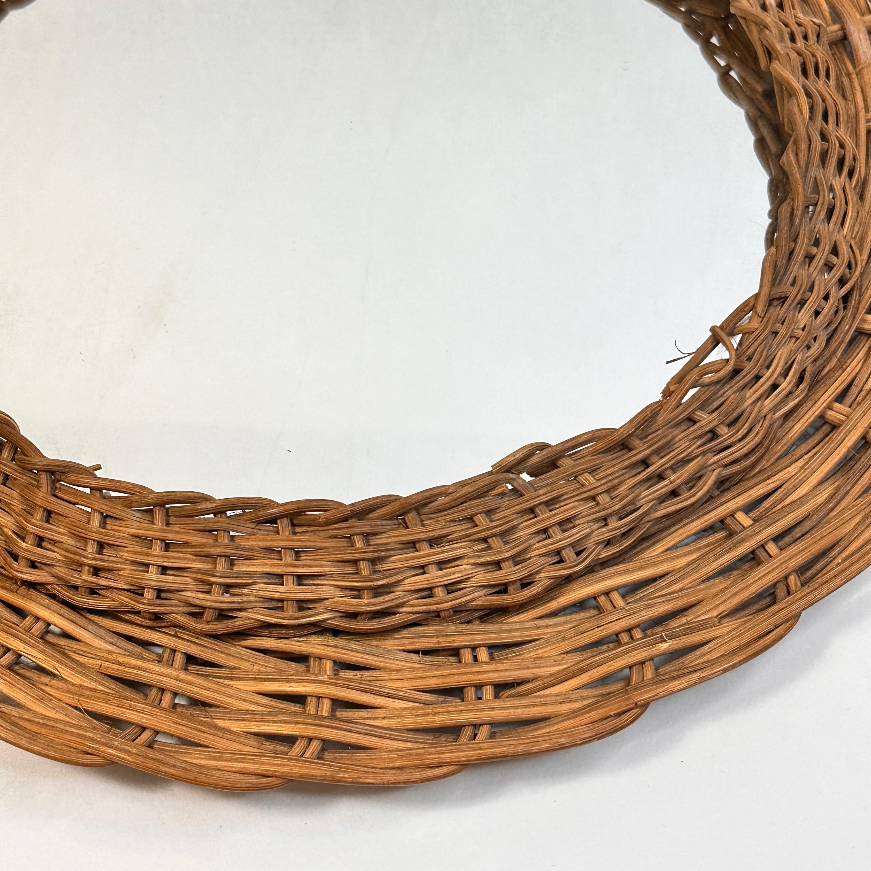 Mid-20th Century Mid-Century Modern Handcrafted Braided Rattan Mirror, Germany, 1960s For Sale