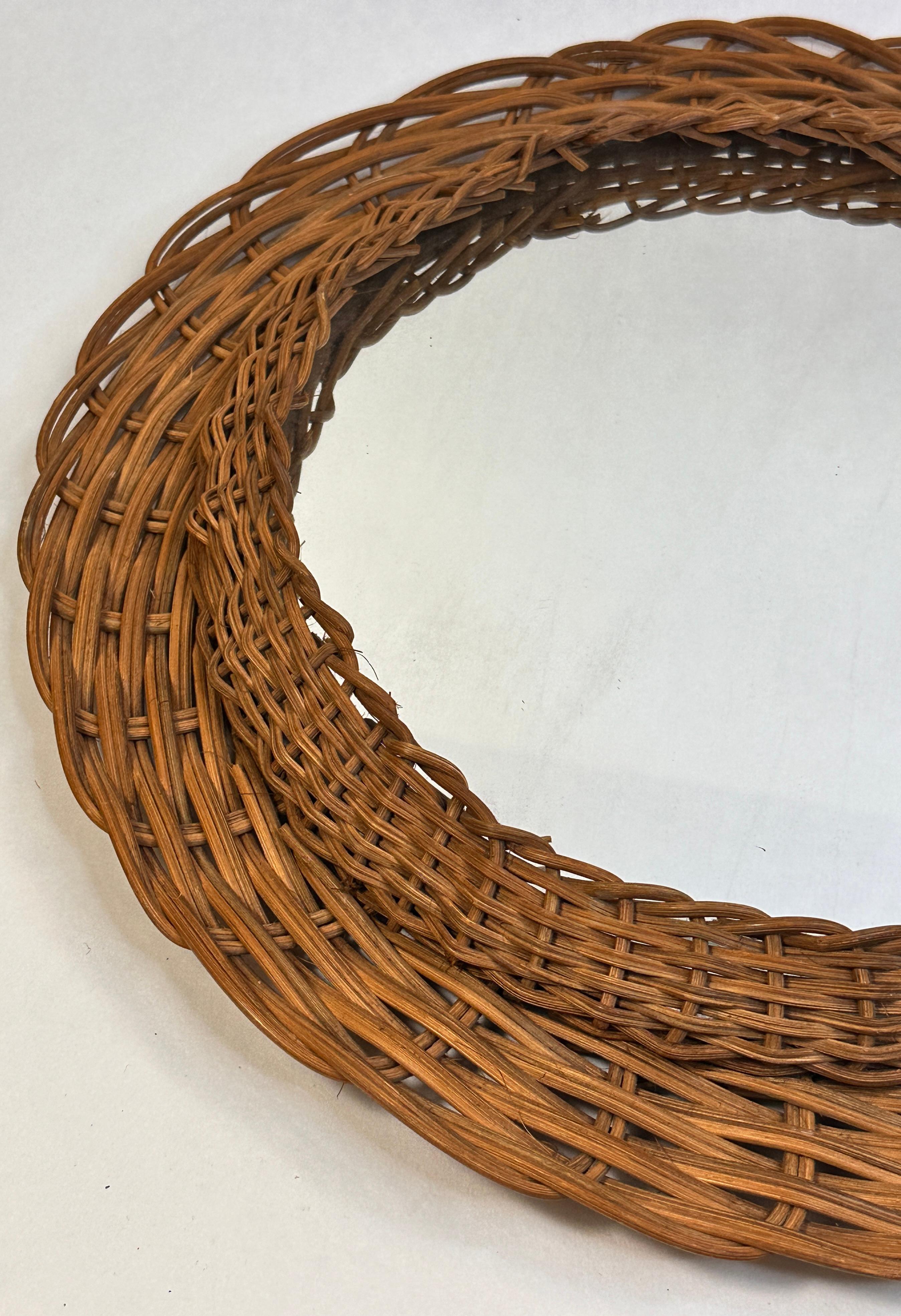 Mid-Century Modern Handcrafted Braided Rattan Mirror, Germany, 1960s For Sale 1