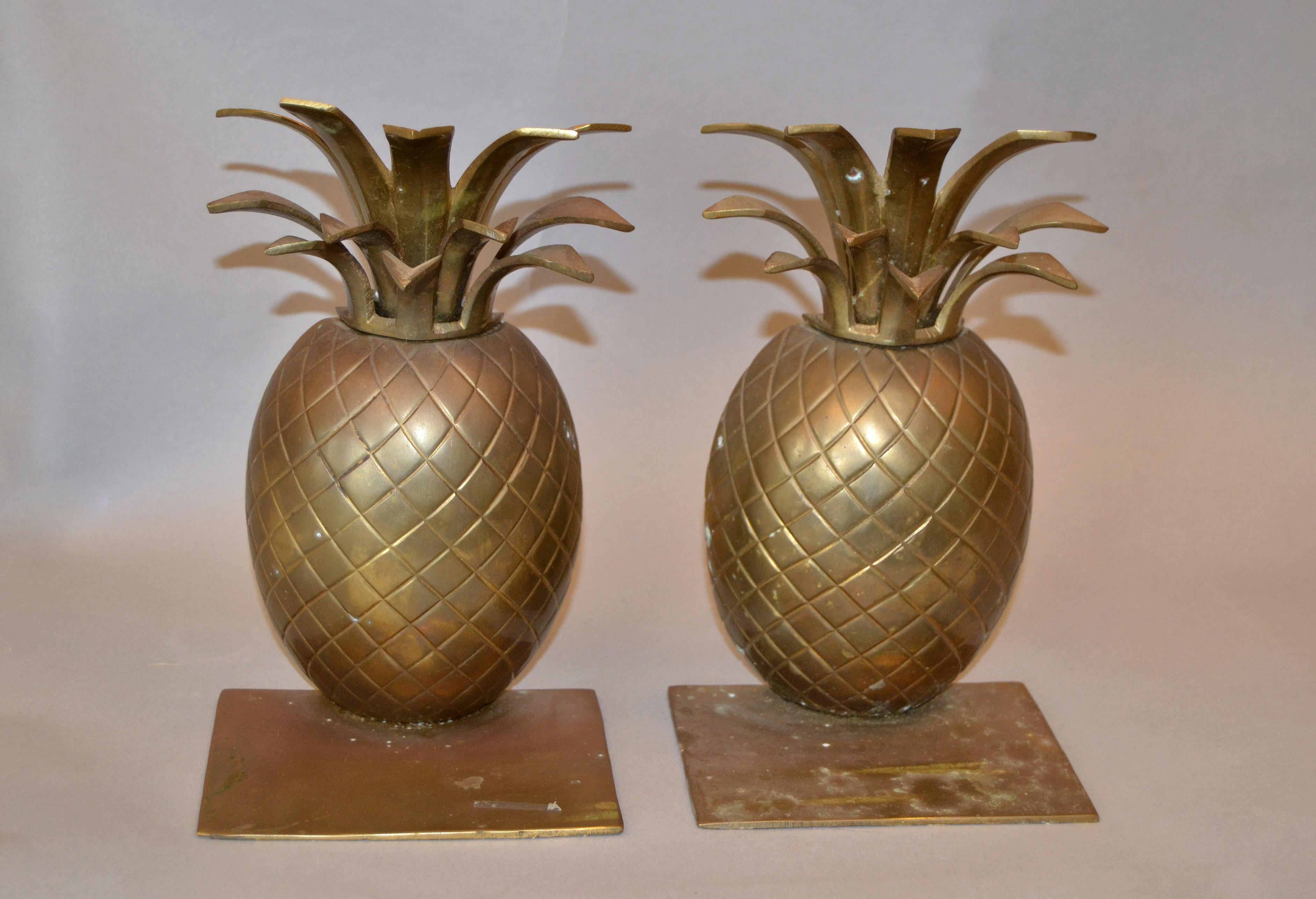 American Mid-Century Modern Handcrafted Bronze Pineapple Bookends