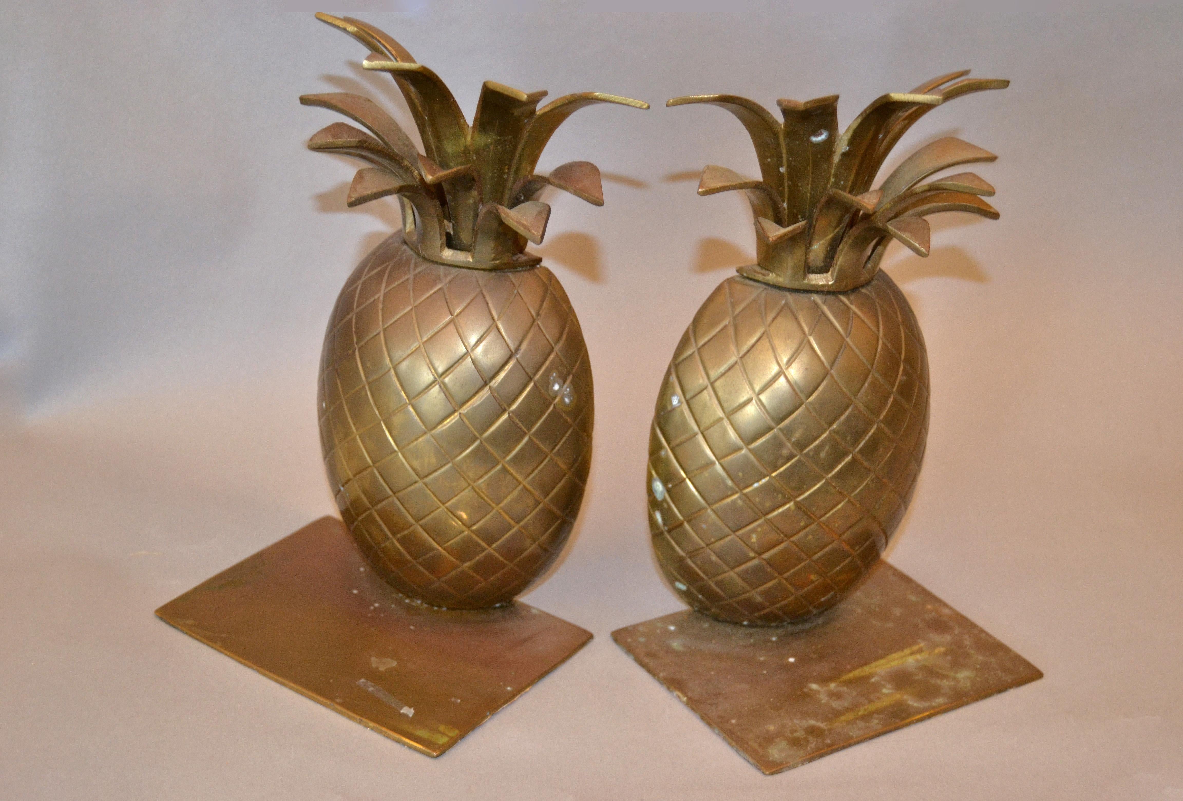 Late 20th Century Mid-Century Modern Handcrafted Bronze Pineapple Bookends