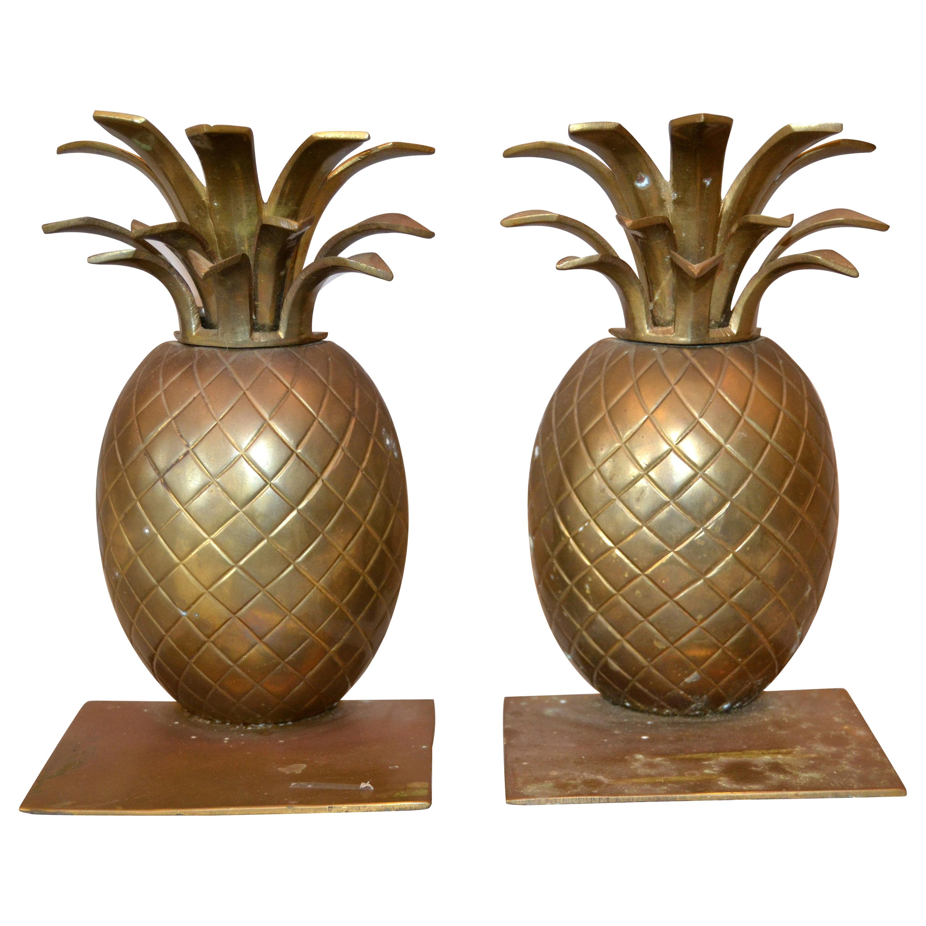 Mid-Century Modern Handcrafted Bronze Pineapple Bookends