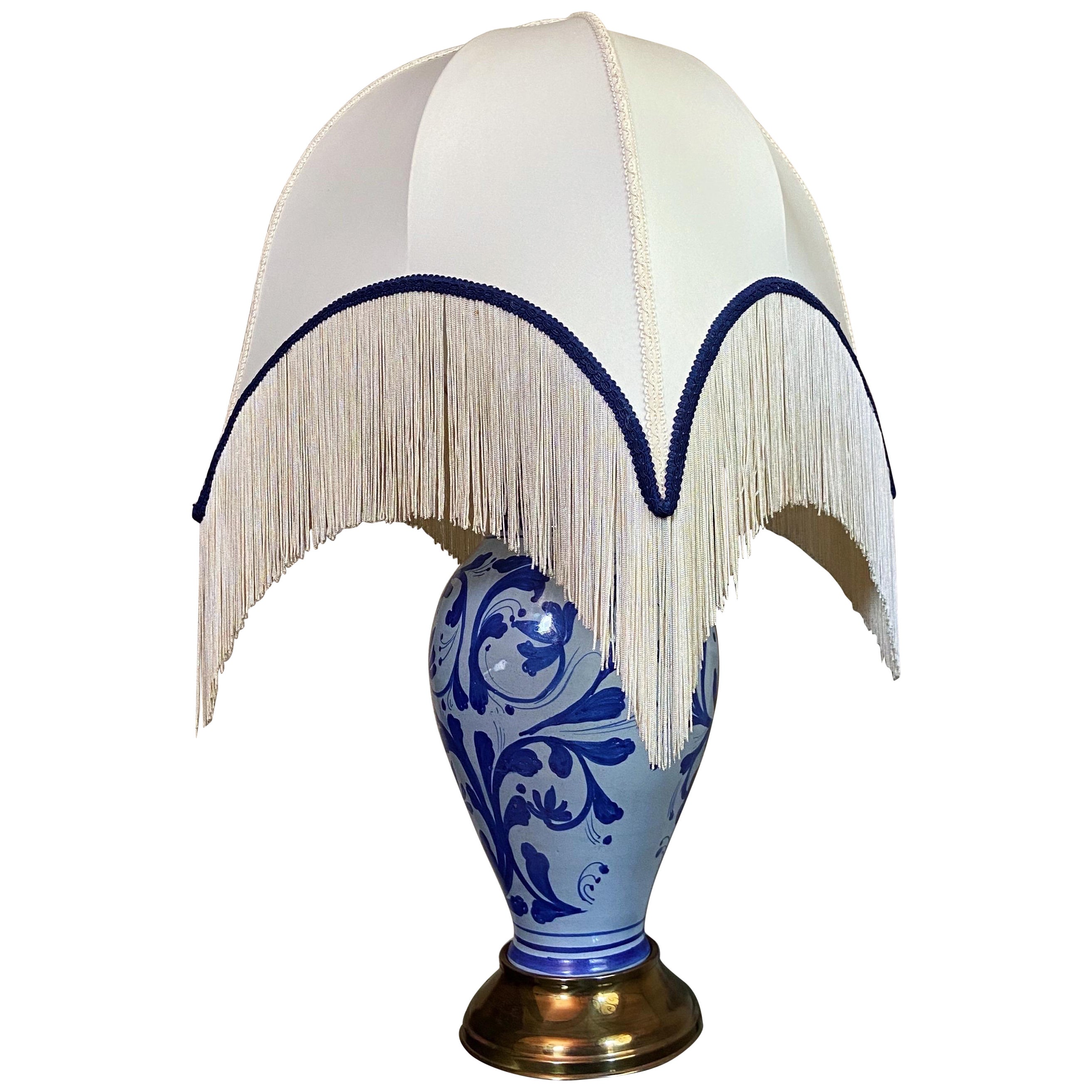 Lampe de table en céramique et laiton fabriquée à la main au milieu du siècle dernier, Italie en vente