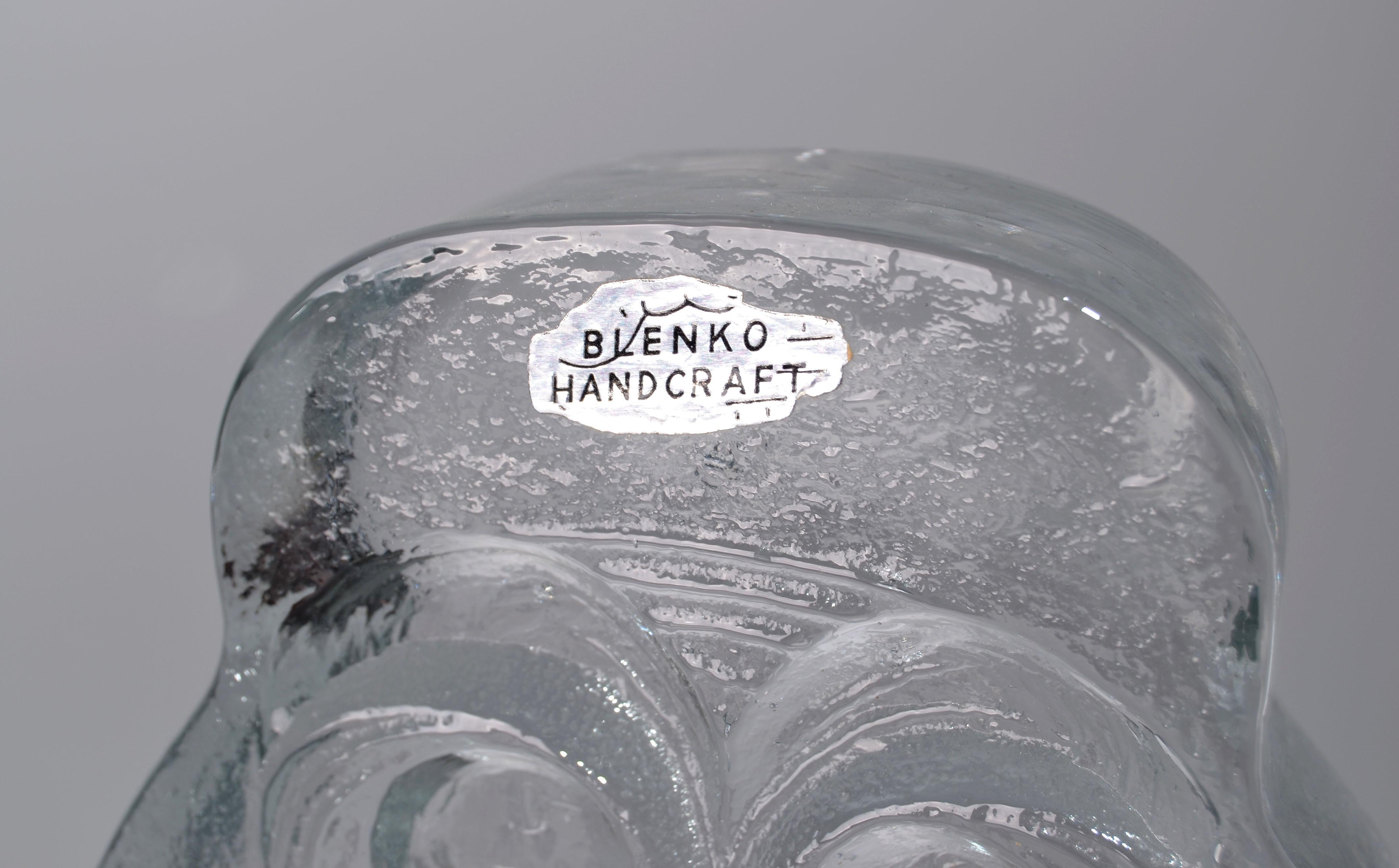 Mid-Century Modern Handcrafted Marked Blenko Dickes Klarglas Eule Buchstützen im Zustand „Gut“ im Angebot in Miami, FL