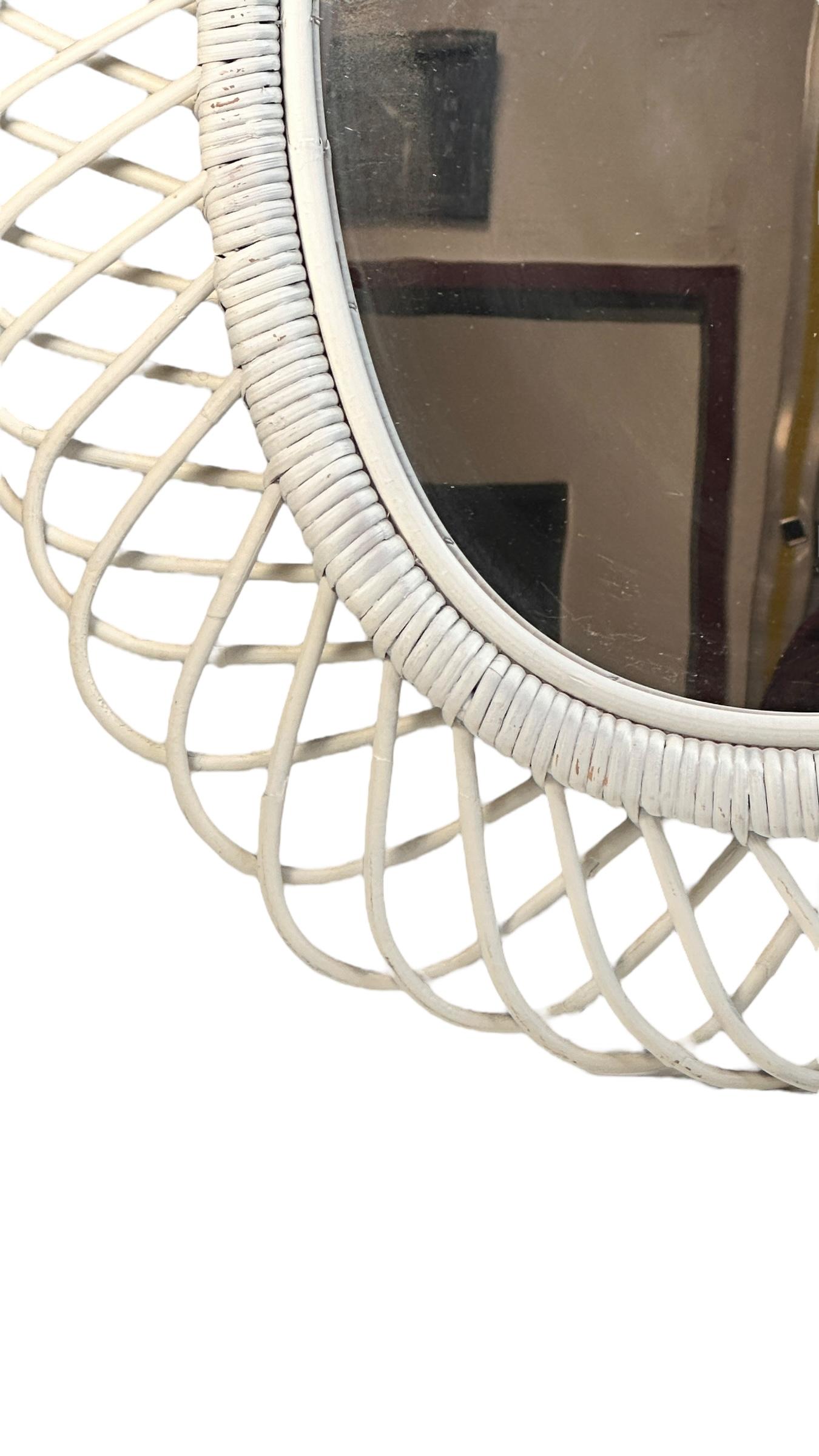 Italian Mid-Century Modern Handcrafted Oval Rattan Mirror, Italy, 1960s Albini Style For Sale