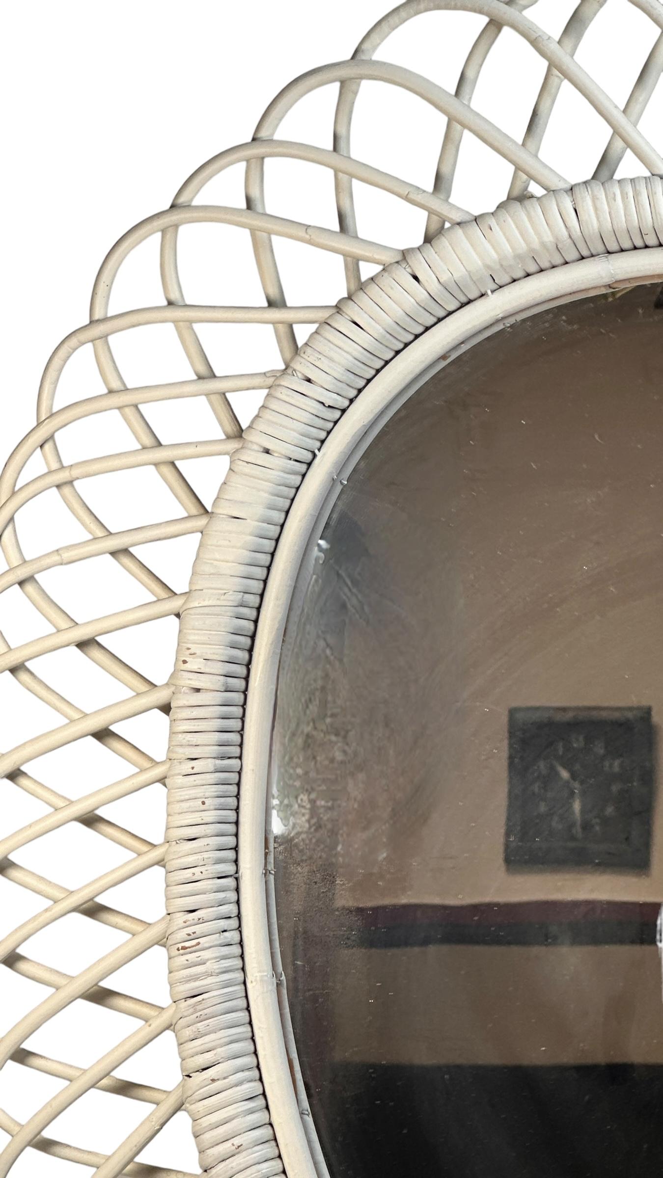 Wicker Mid-Century Modern Handcrafted Oval Rattan Mirror, Italy, 1960s Albini Style For Sale