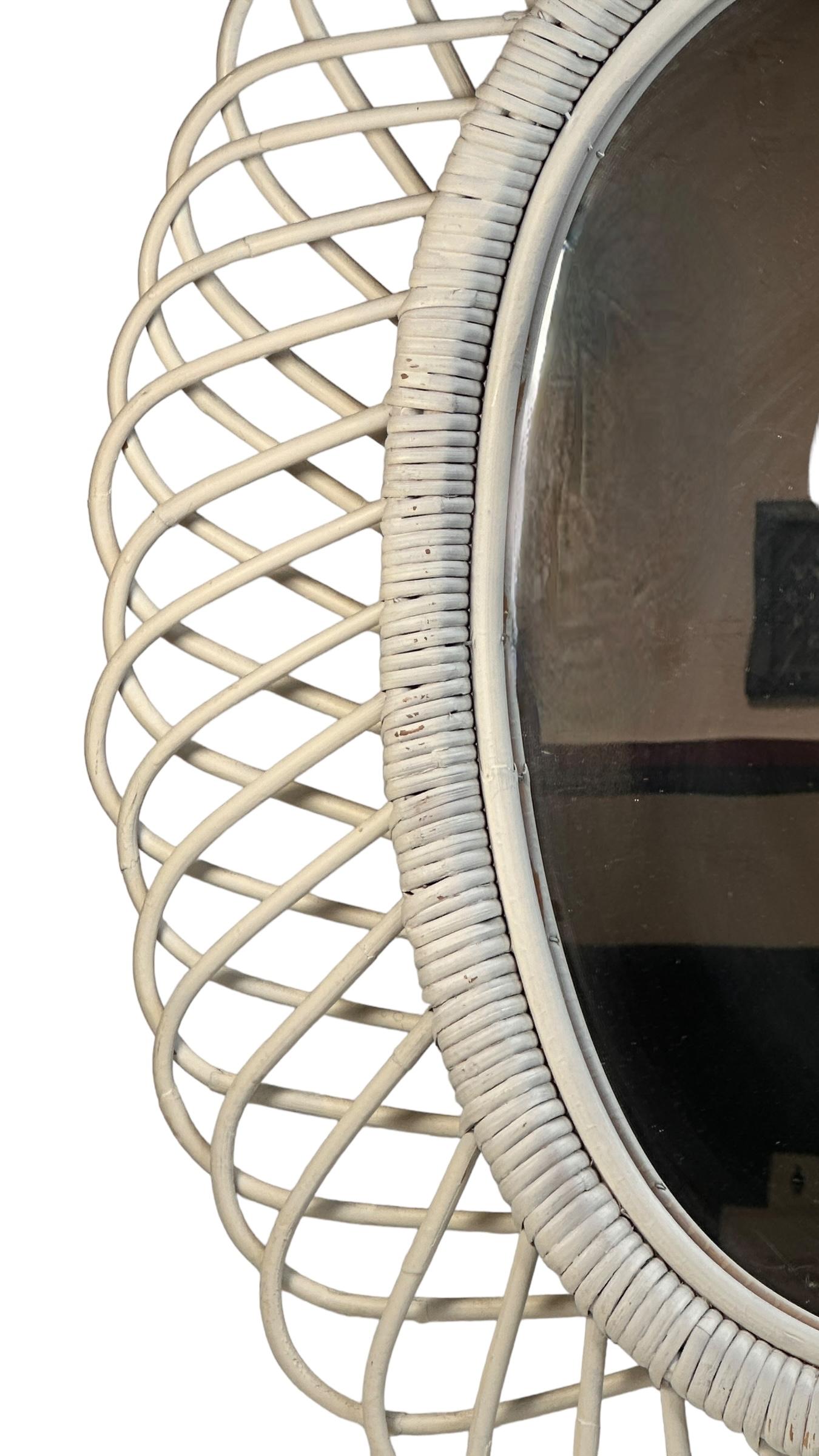 Mid-Century Modern Handcrafted Oval Rattan Mirror, Italy, 1960s Albini Style For Sale 1