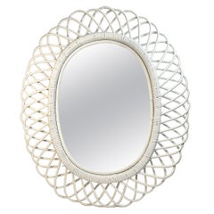Specchio ovale in rattan di metà secolo, Italia, 1960, stile Albini