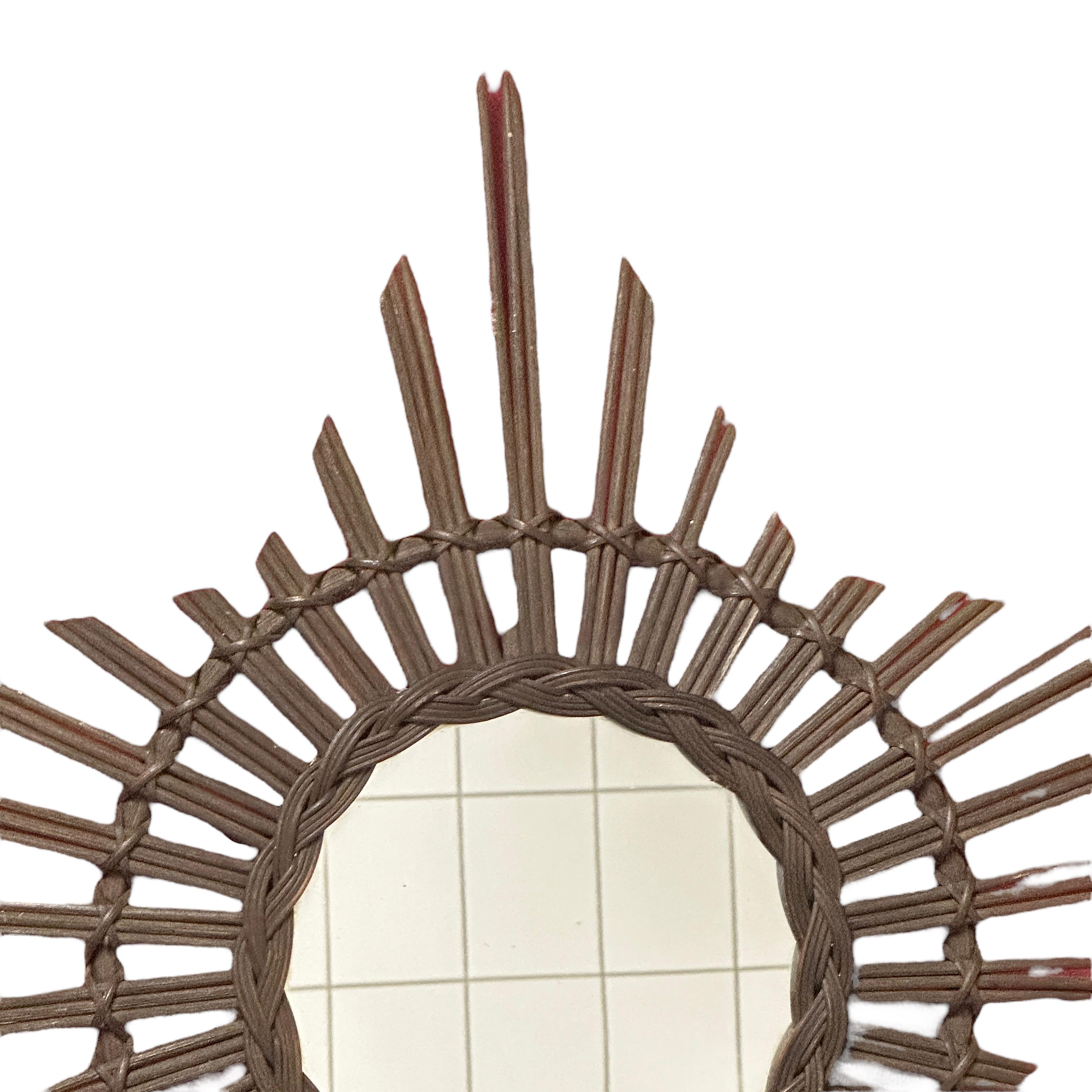 Mid-Century Modern Handcrafted Rattan Starburst Sunburst Mirror, Germany, 1960s For Sale 3