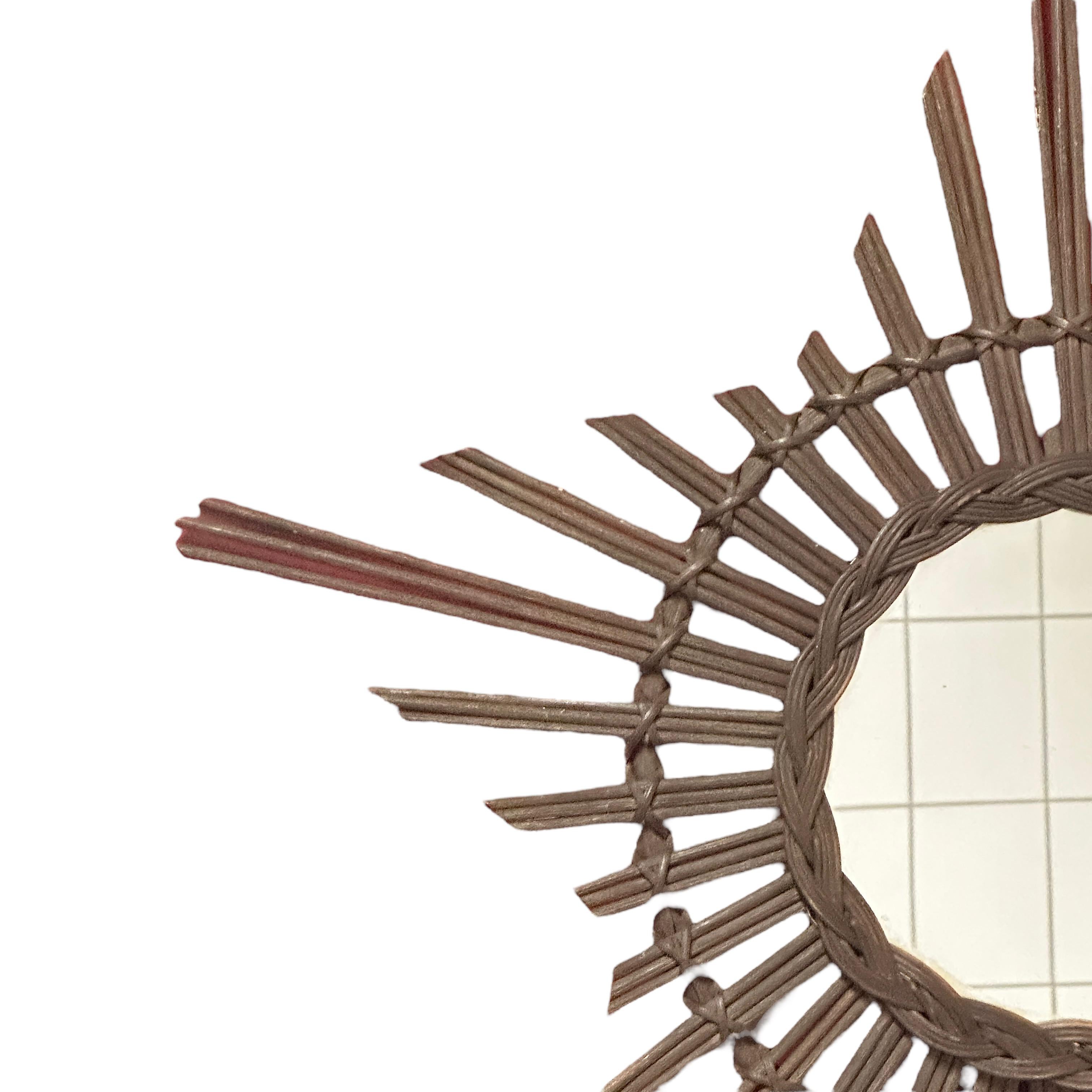Mid-Century Modern Handcrafted Rattan Starburst Sunburst Mirror, Germany, 1960s For Sale 4
