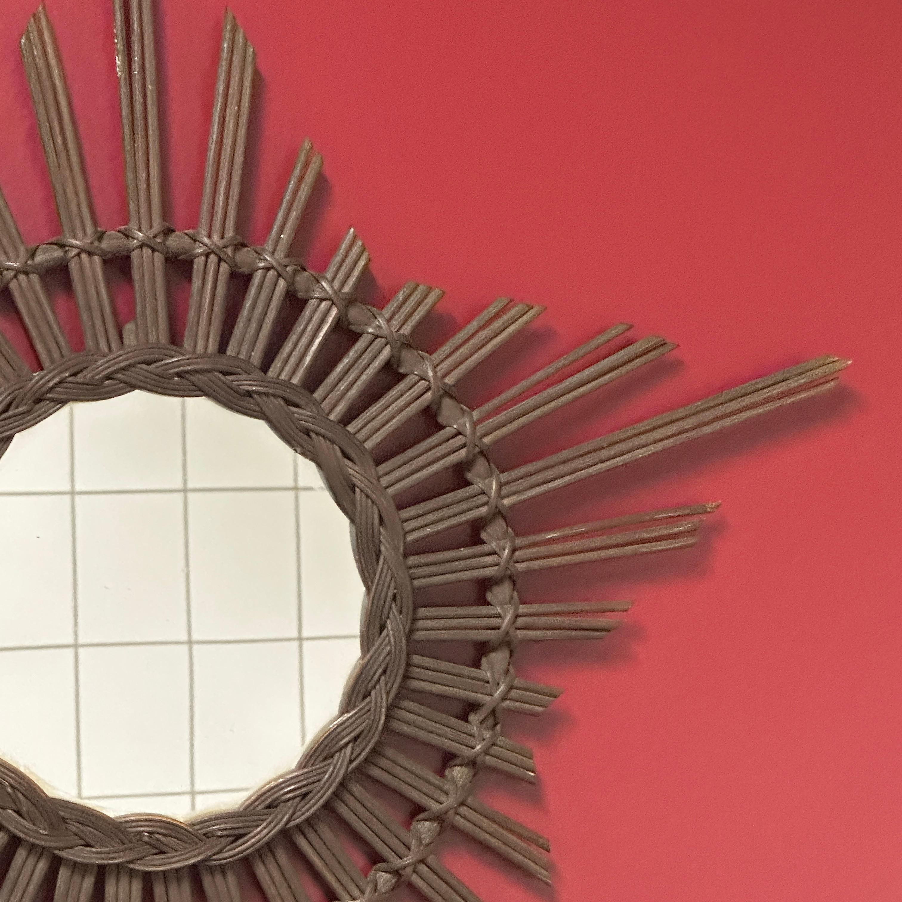 Belge Miroir en rotin étoilé moderne de style mi-siècle, fabriqué à la main, Allemagne, années 1960 en vente