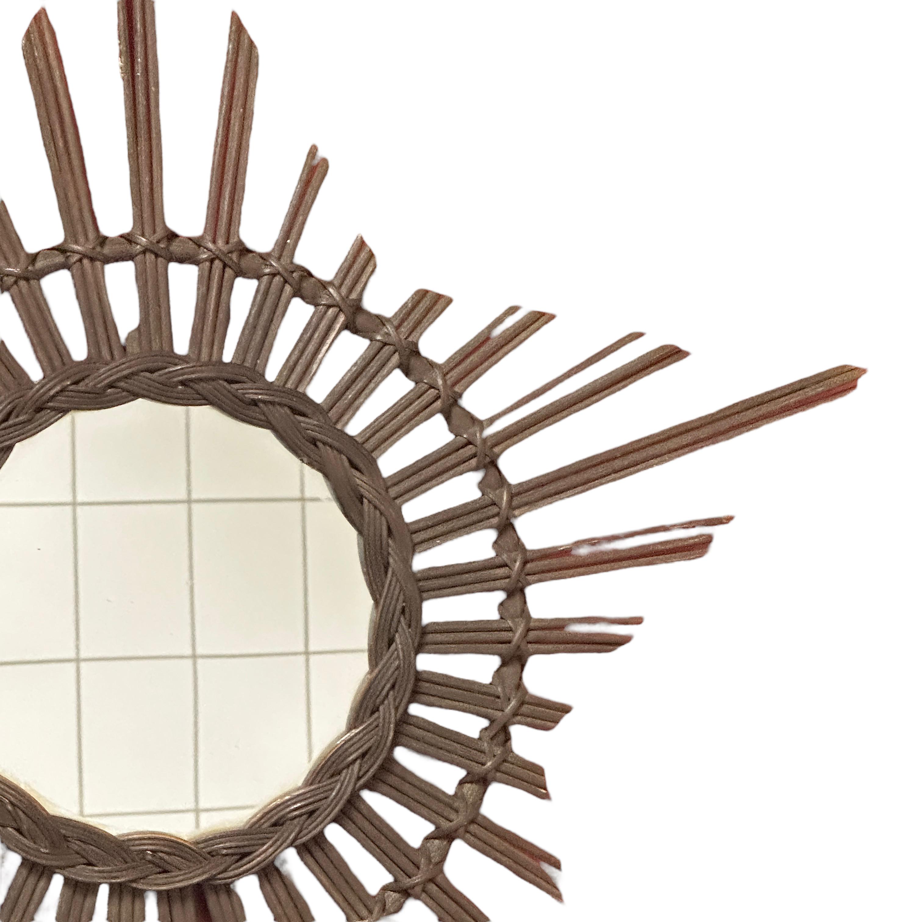 Mid-Century Modern Handcrafted Rattan Starburst Sunburst Mirror, Germany, 1960s For Sale 2