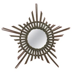 Specchio a raggiera in rattan Starburst, Germania, anni '60, metà del secolo scorso