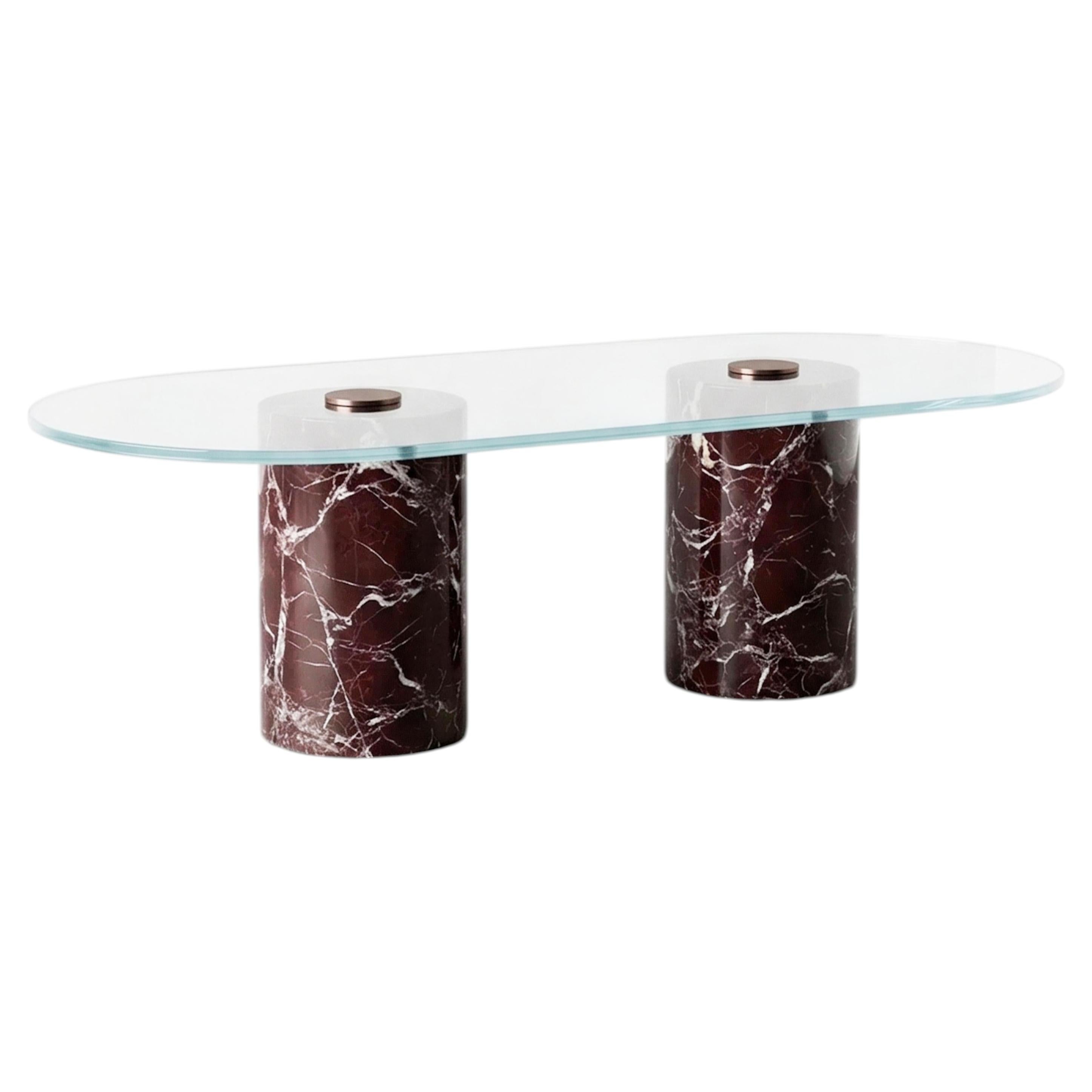 Mid-Century Modern Handcrafted Rosso Levanto Marble Coffee Table For Sale