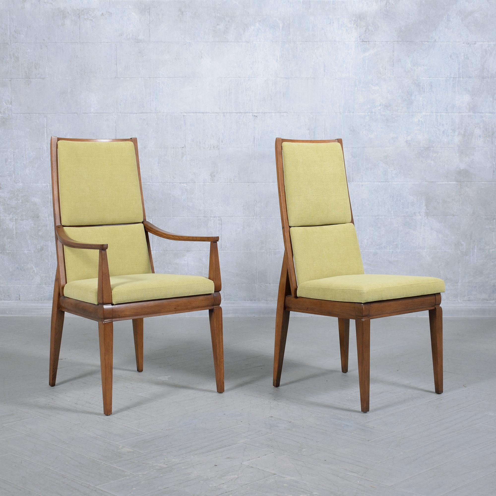 Mid-20th Century 1960s Vintage Modern Dining Chair Set in Walnut with Green Chenille Fabric