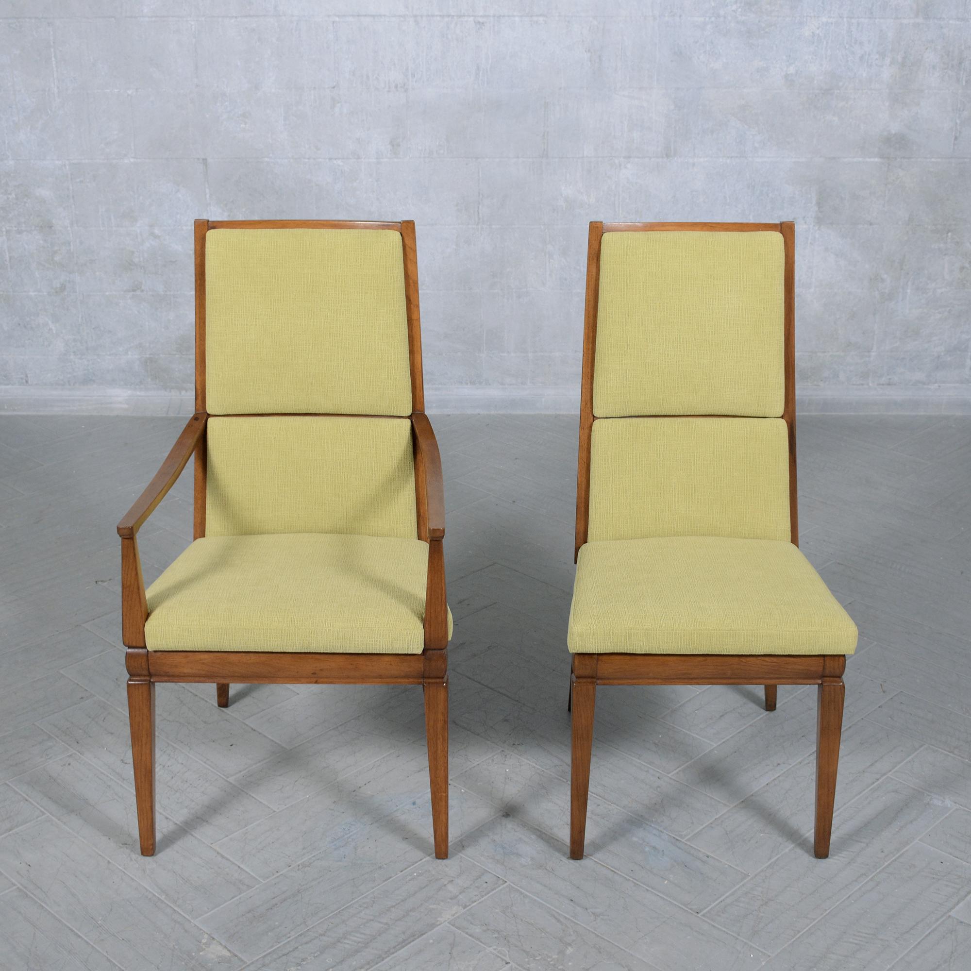 American 1960s Vintage Modern Dining Chair Set in Walnut with Green Chenille Fabric