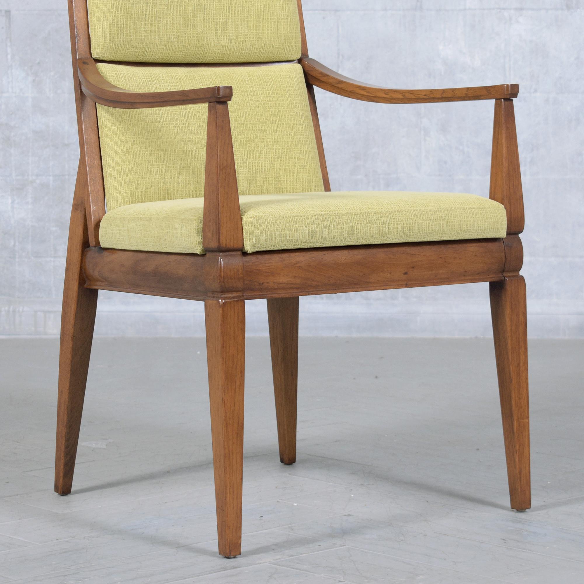 1960s Vintage Modern Dining Chair Set in Walnut with Green Chenille Fabric 1
