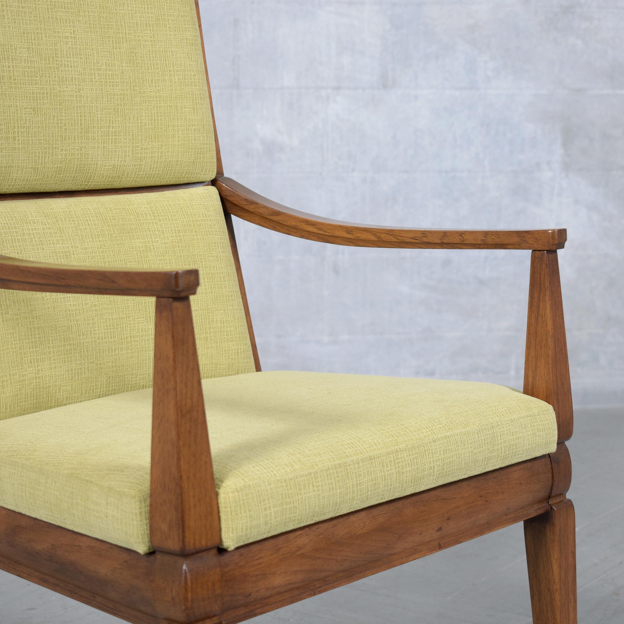 1960s Vintage Modern Dining Chair Set in Walnut with Green Chenille Fabric 2