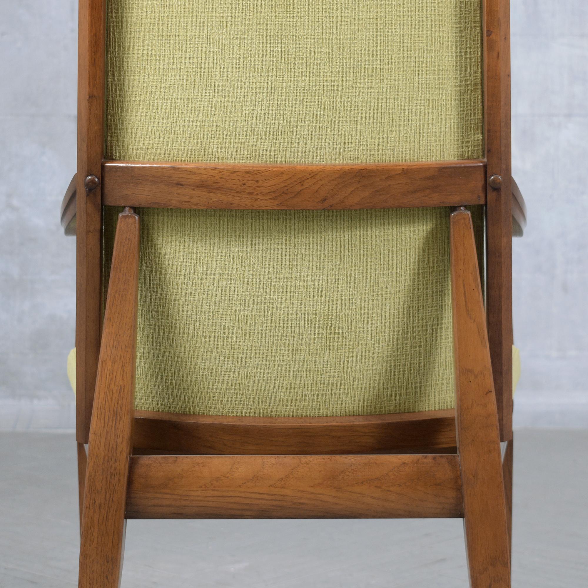1960s Vintage Modern Dining Chair Set in Walnut with Green Chenille Fabric 5