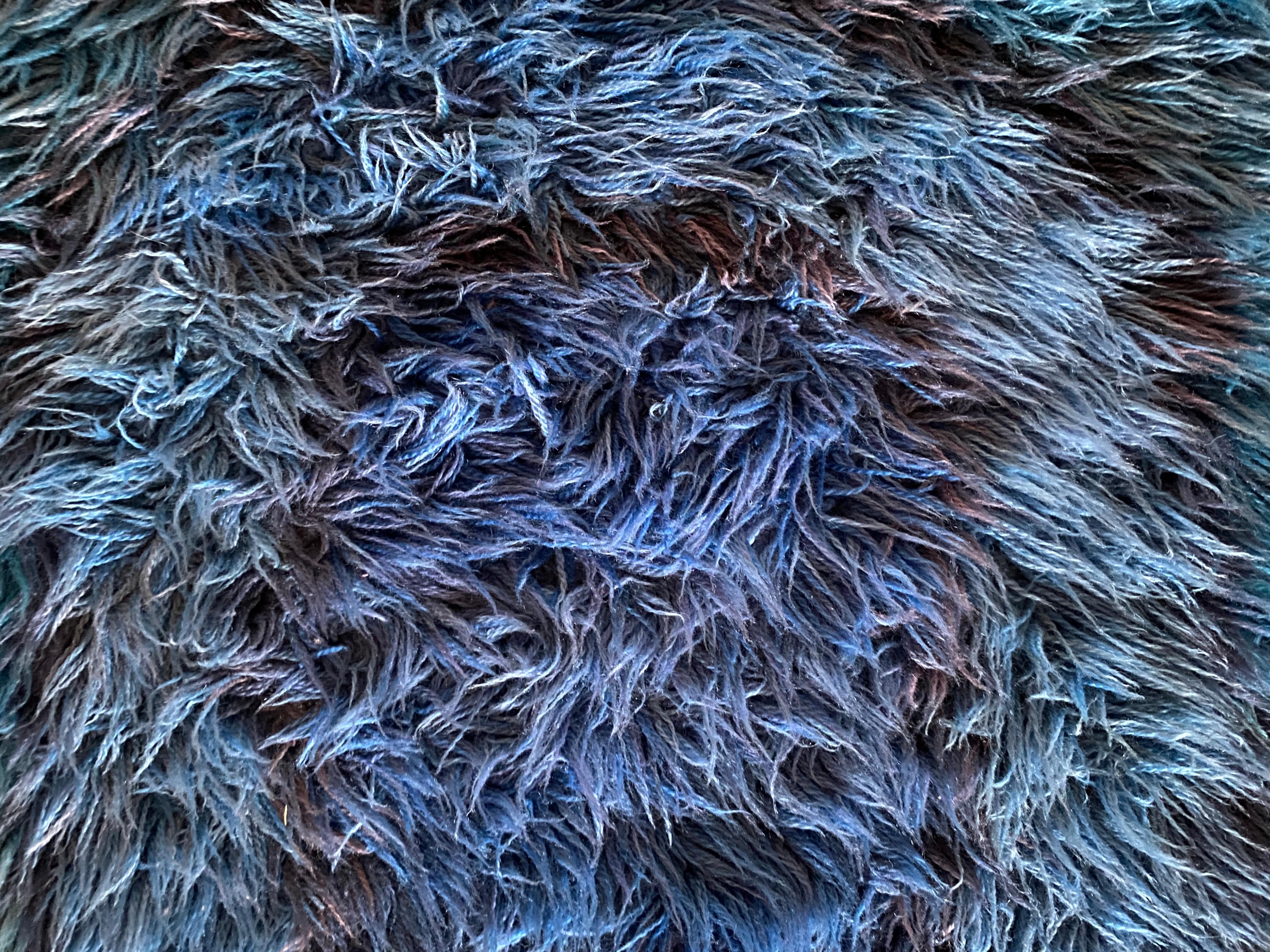 Mid-century Modern Handmade Blue High Pile Rya Rug, Sweden, 1960s For Sale 2