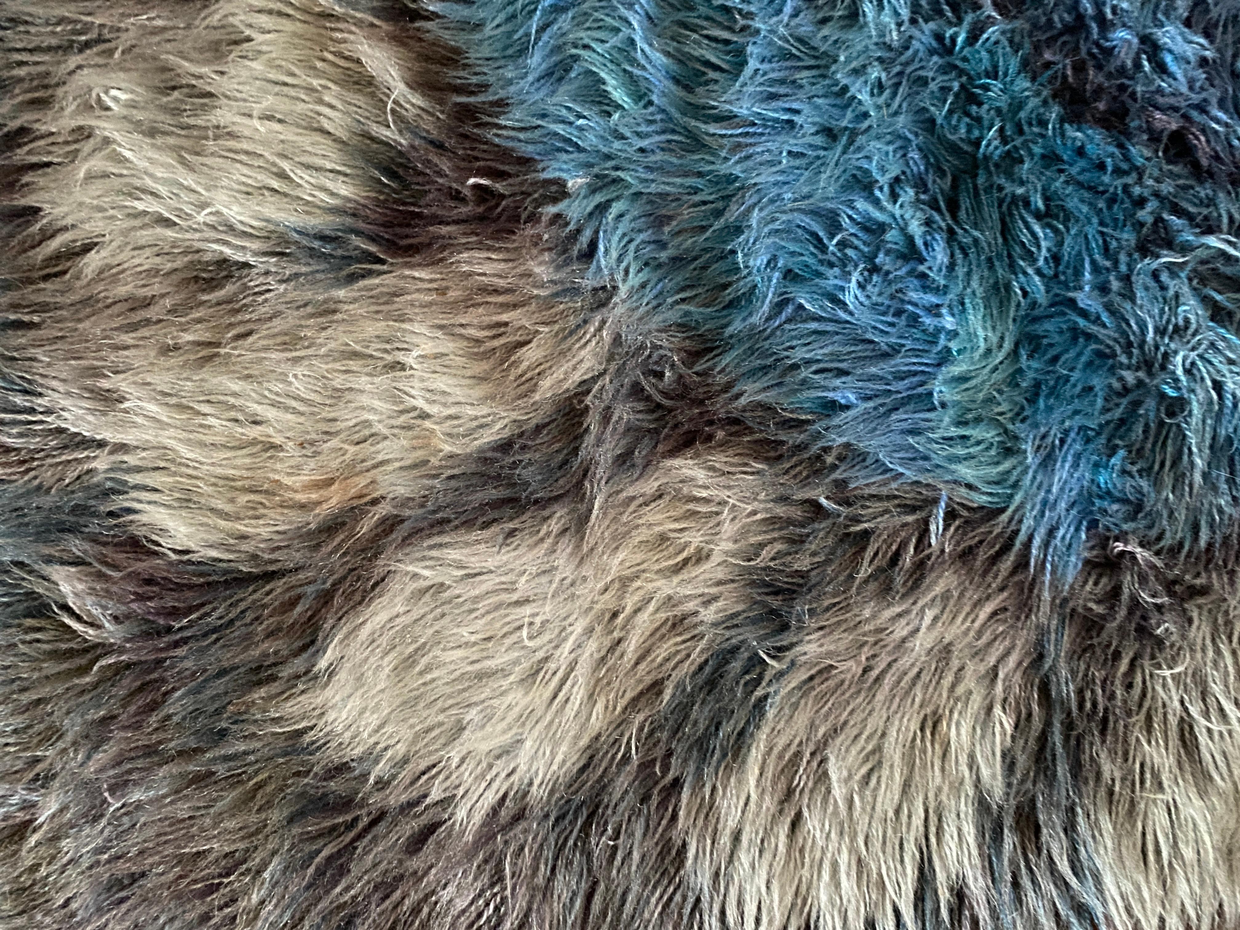 Mid-century Modern Handmade Blue High Pile Rya Rug, Sweden, 1960s For Sale 3