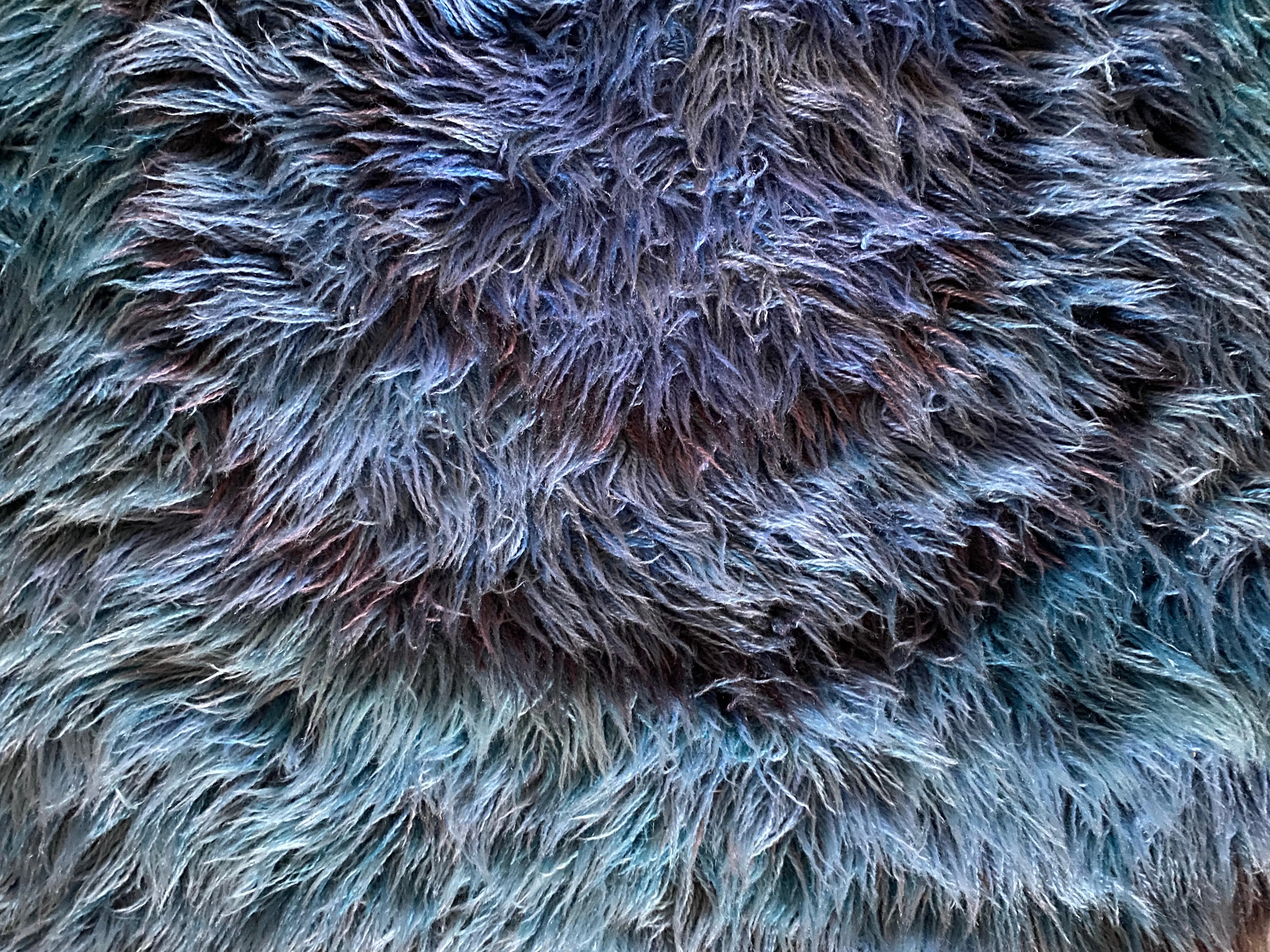 Mid-century Modern Handmade Blue High Pile Rya Rug, Sweden, 1960s For Sale 4
