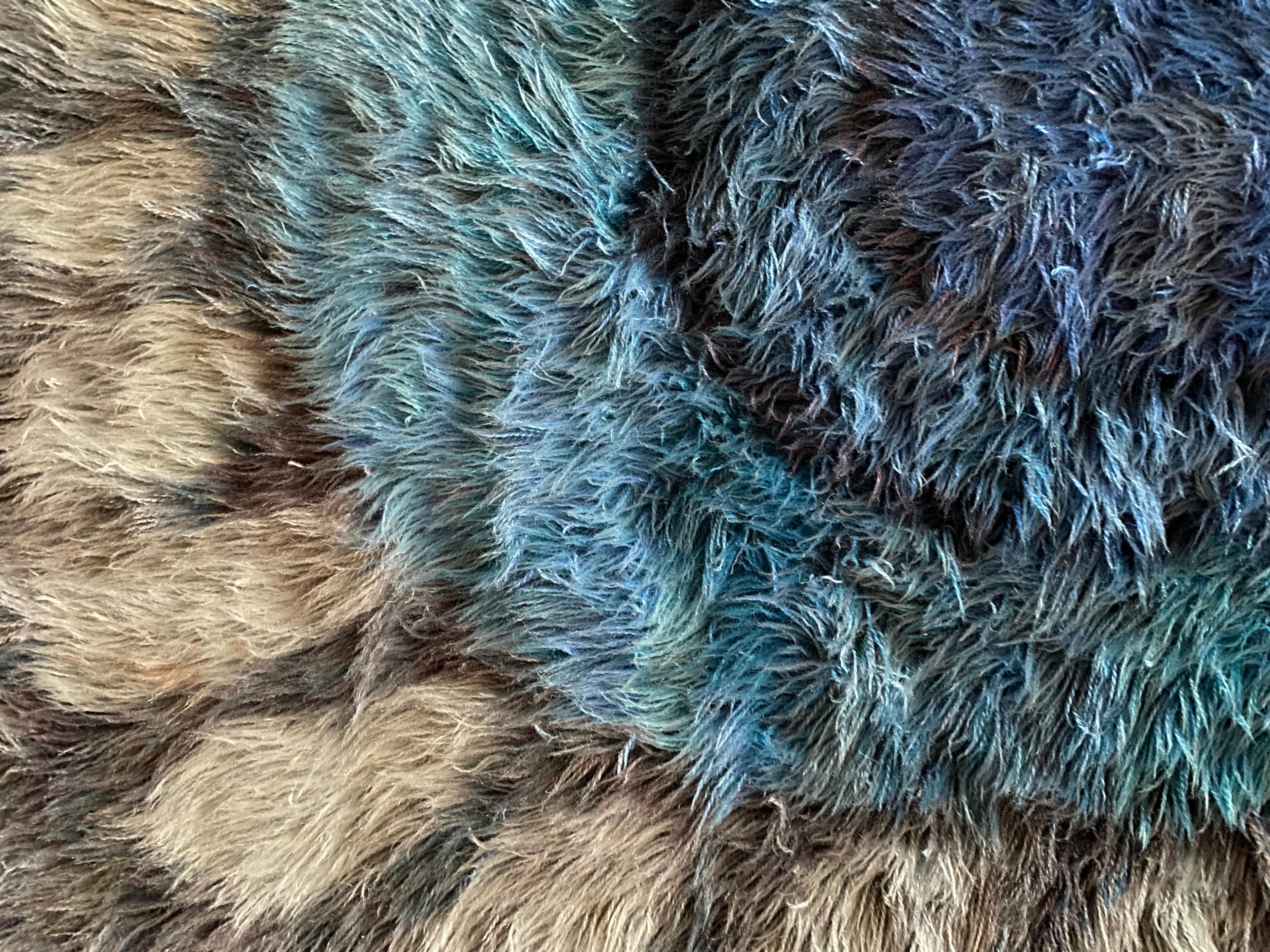 Mid-century Modern Handmade Blue High Pile Rya Rug, Sweden, 1960s For Sale 5