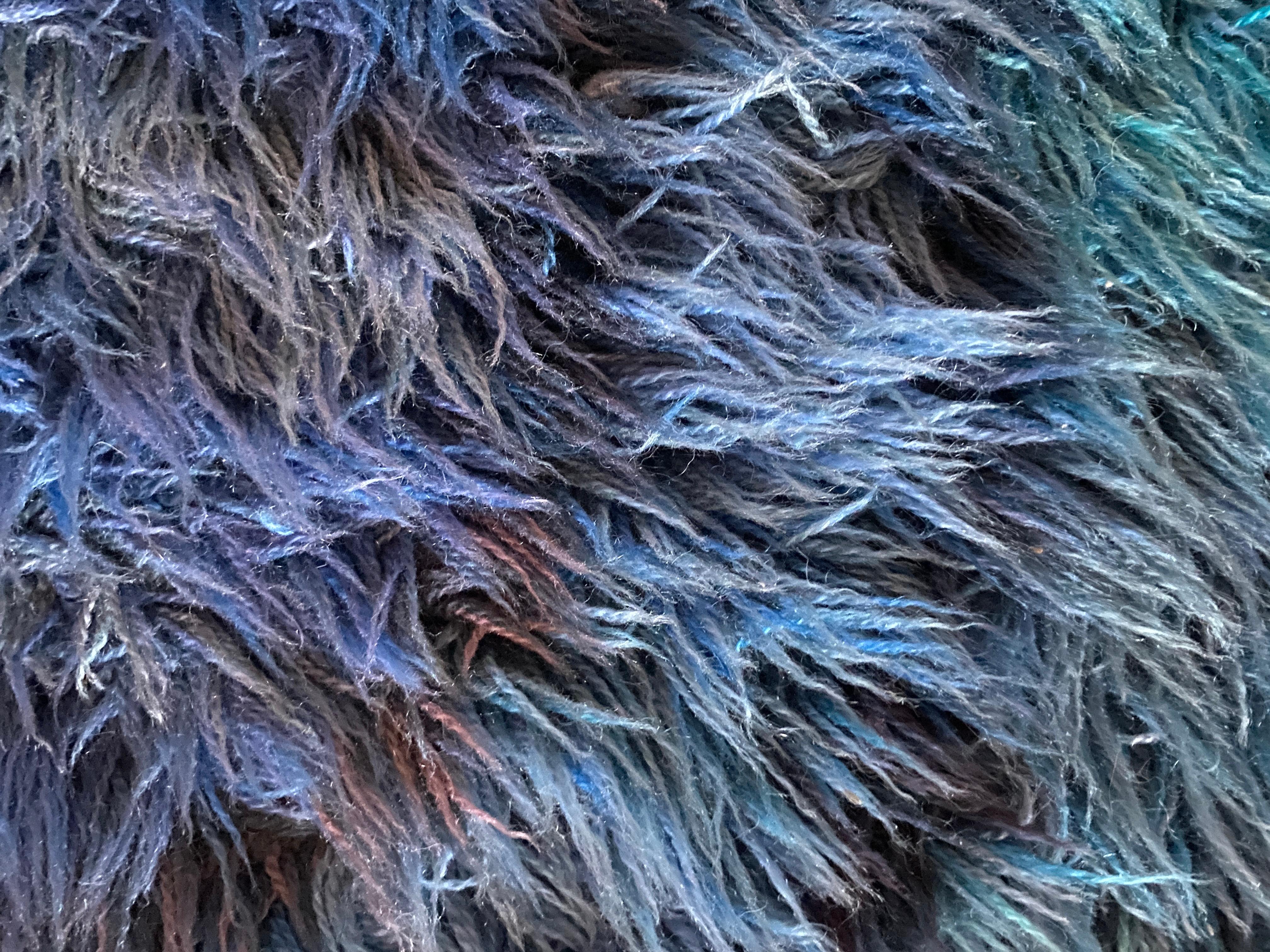 Mid-century Modern Handmade Blue High Pile Rya Rug, Sweden, 1960s For Sale 7