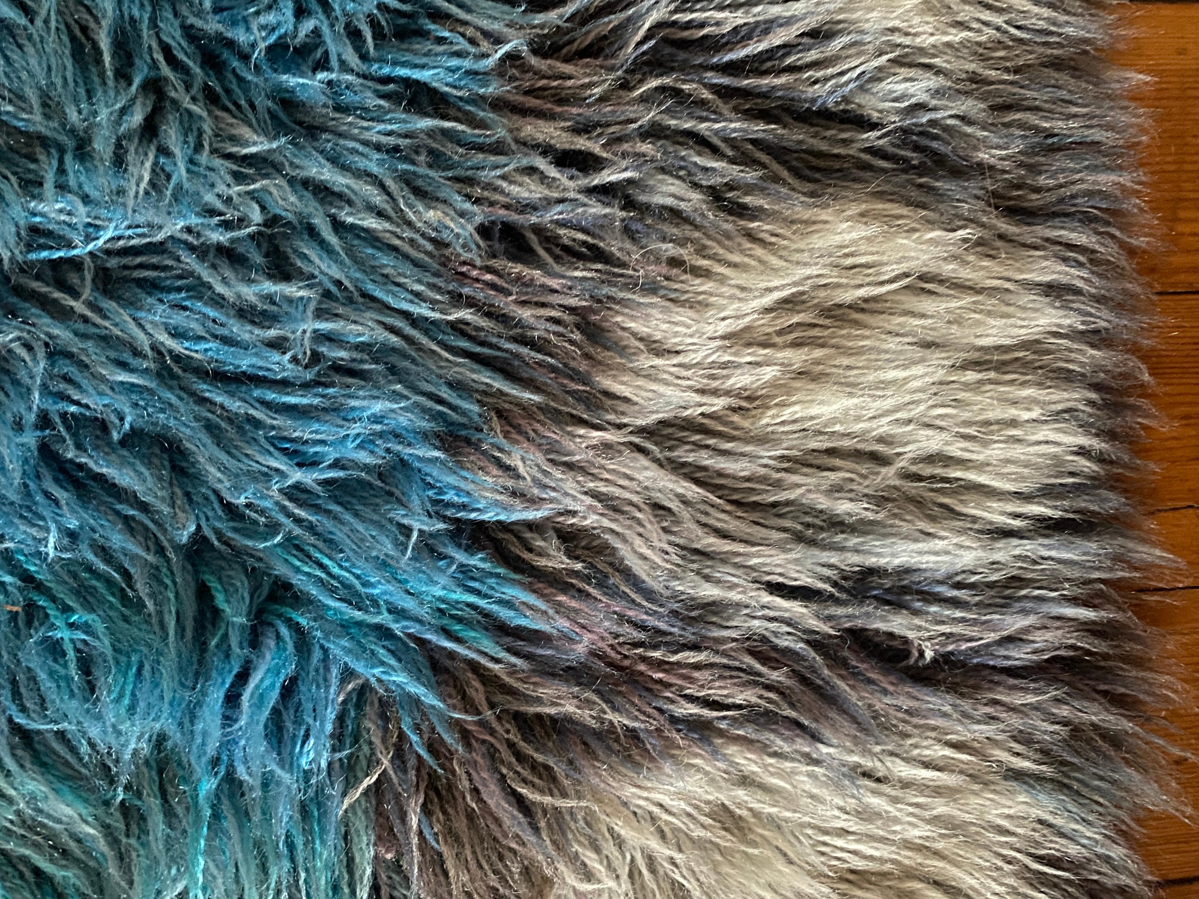 Mid-century Modern Handmade Blue High Pile Rya Rug, Sweden, 1960s For Sale 1
