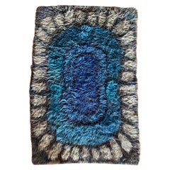 Mid-century Modern Handmade Blue High Pile Rya Rug, Sweden, 1960s