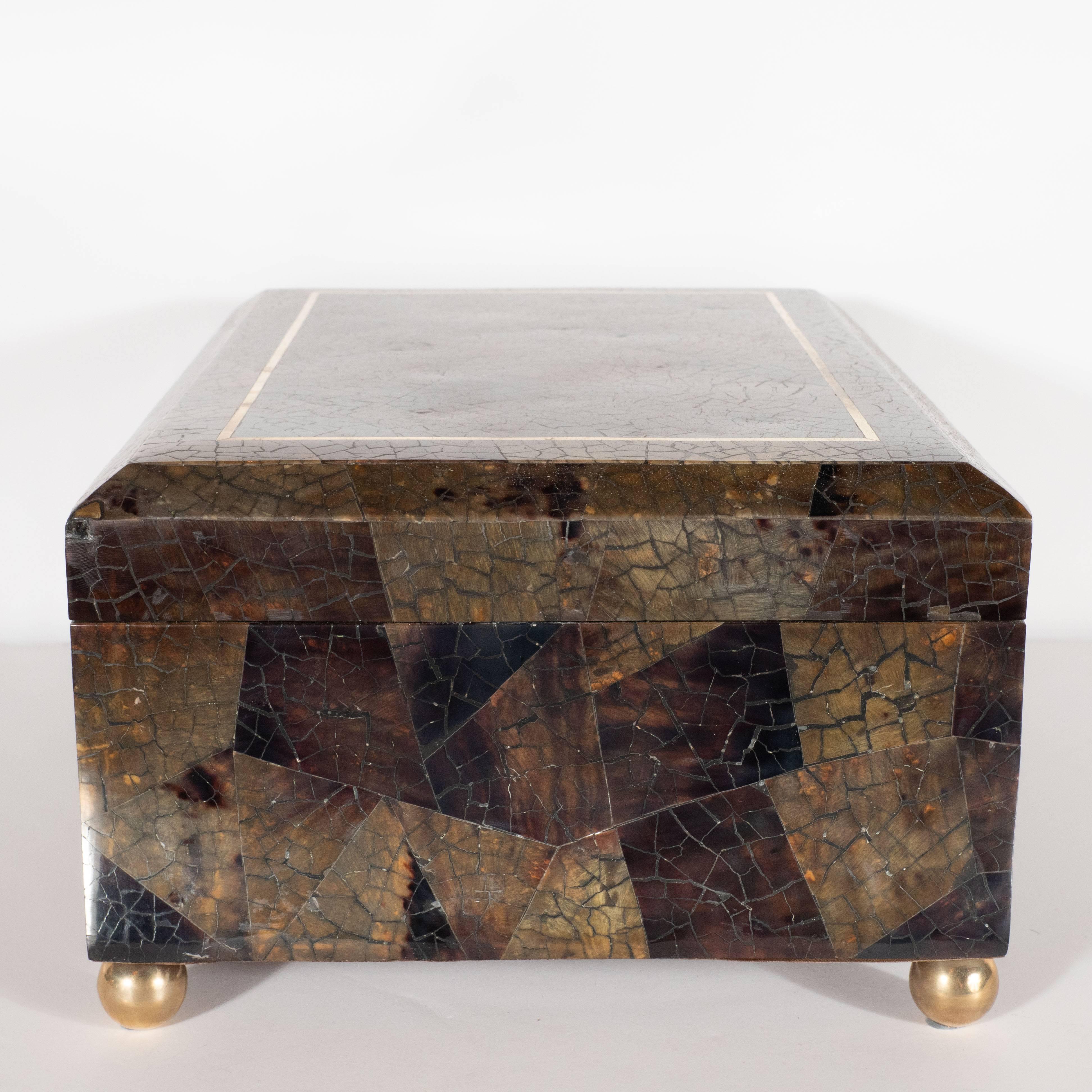 Mid-Century Modern Handmade Brass and Tessellated Shell Box with Walnut Interior 5