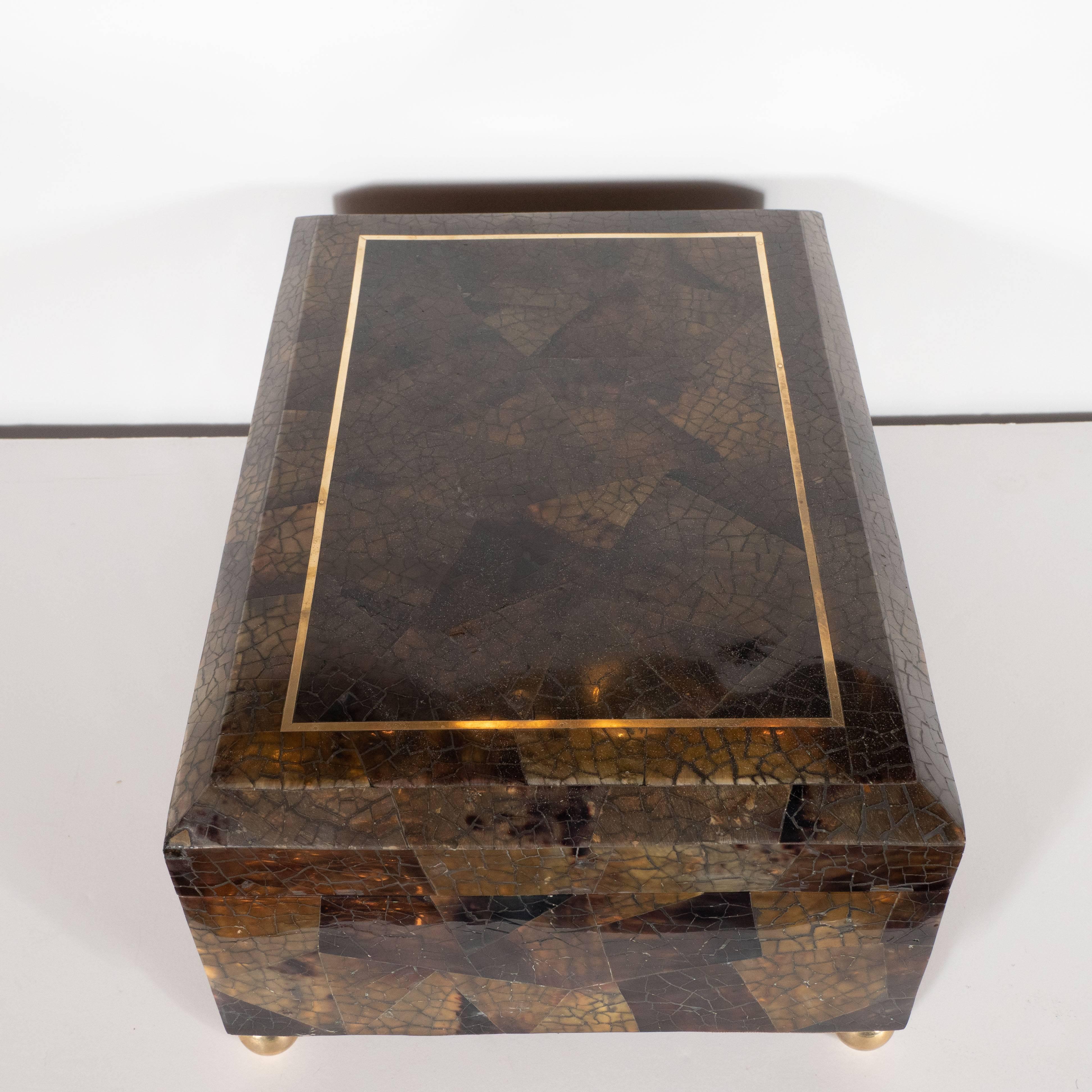 Mid-Century Modern Handmade Brass and Tessellated Shell Box with Walnut Interior 6