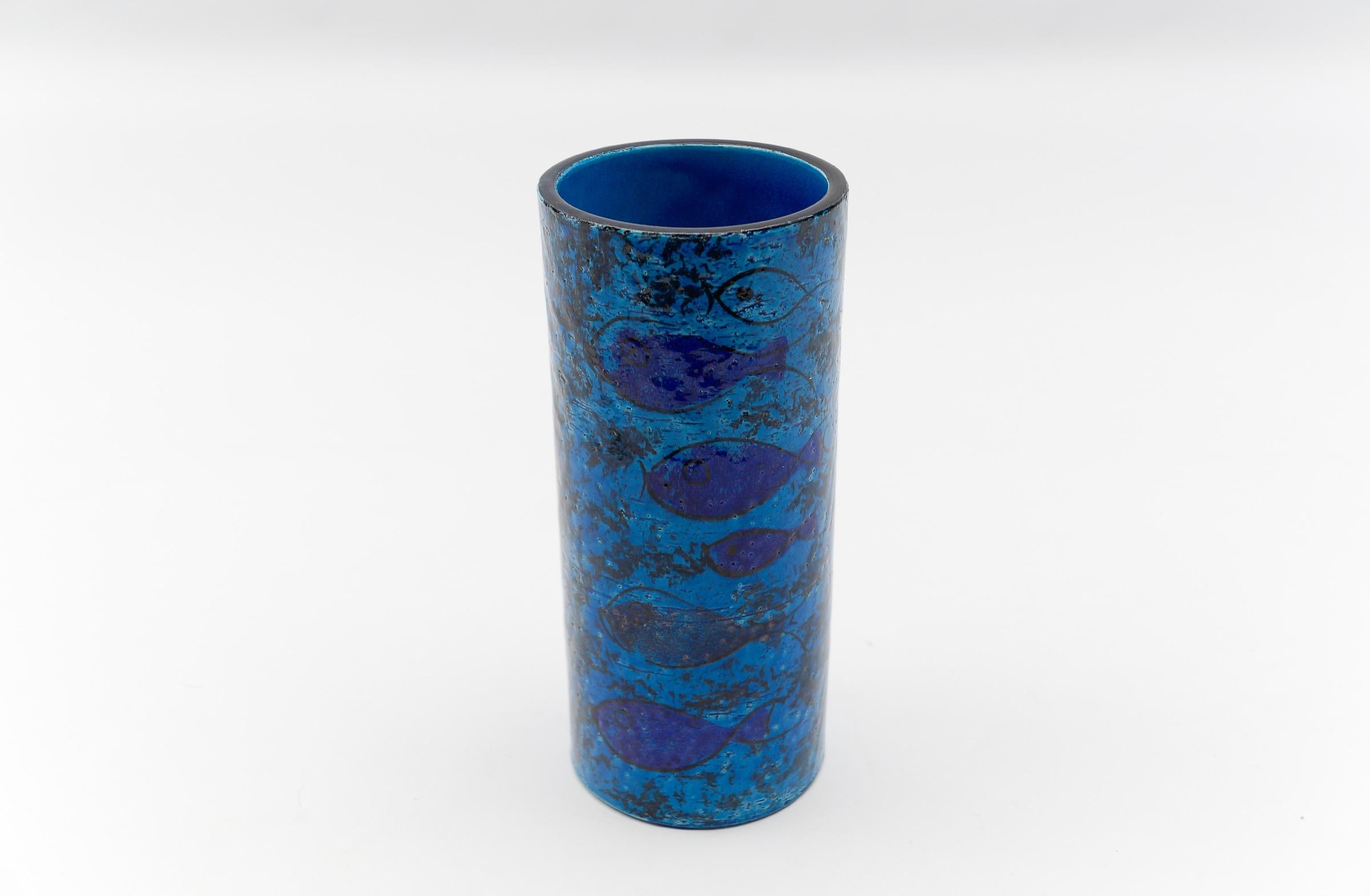 italien Vase en céramique à motifs de poissons, fait à la main par Londi pour Bitossi, années 1960 en vente