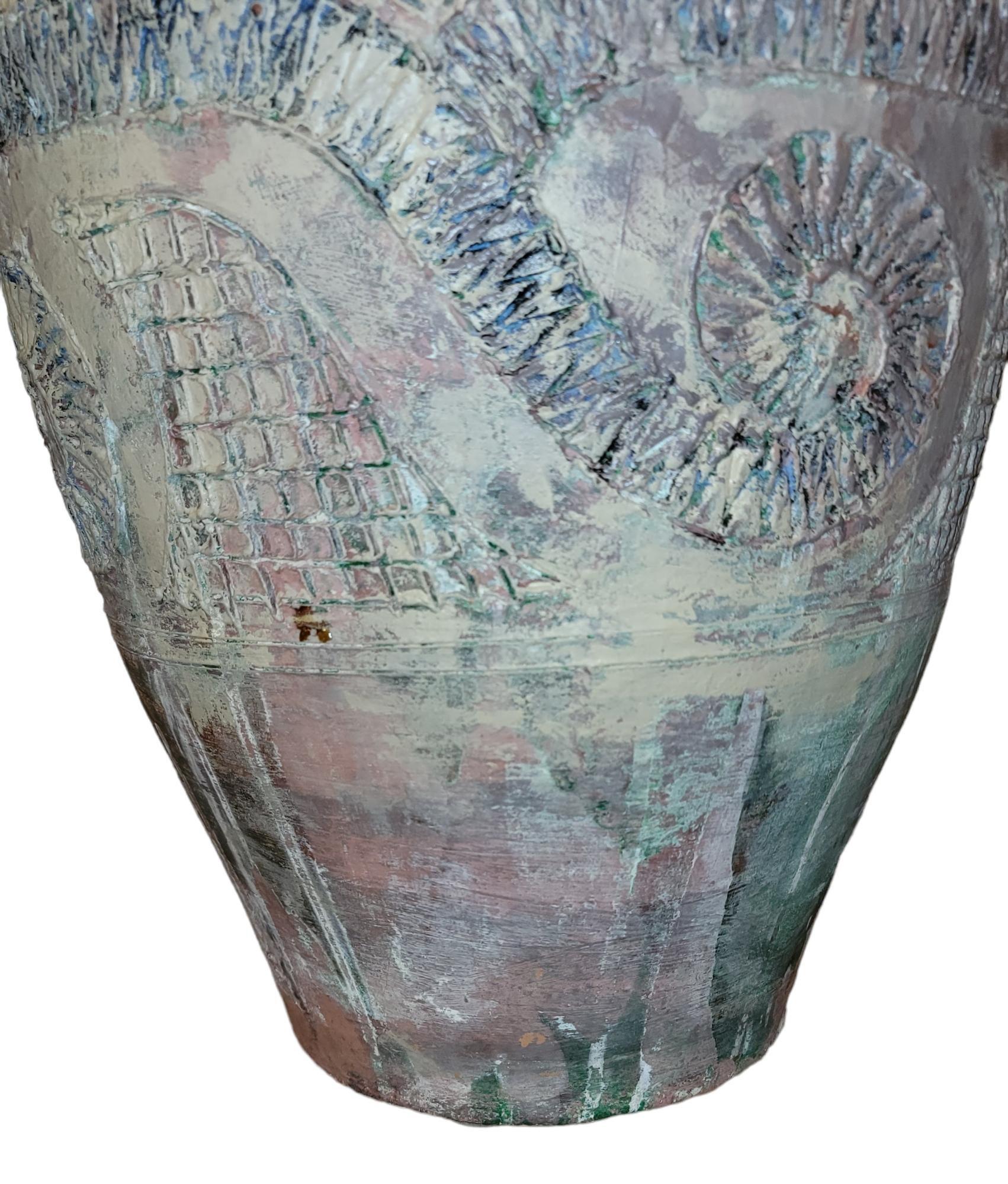 Late 20th Century Mid-Century Modern Handmade Large Textured Pottery Vase
