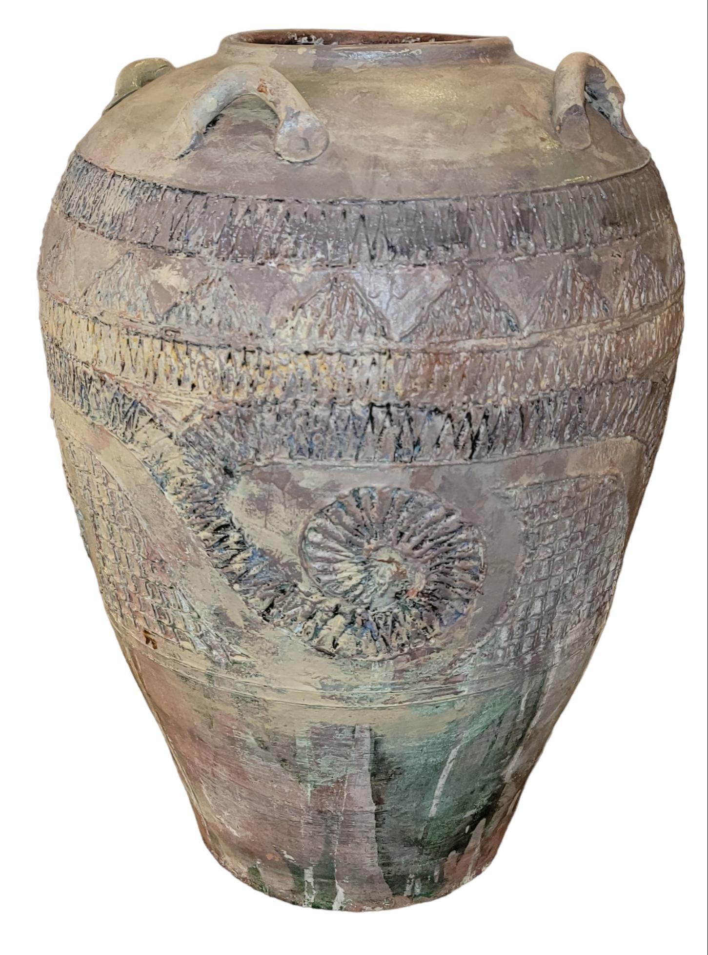 Mid-Century Modern Handmade Large Textured Pottery Vase 1