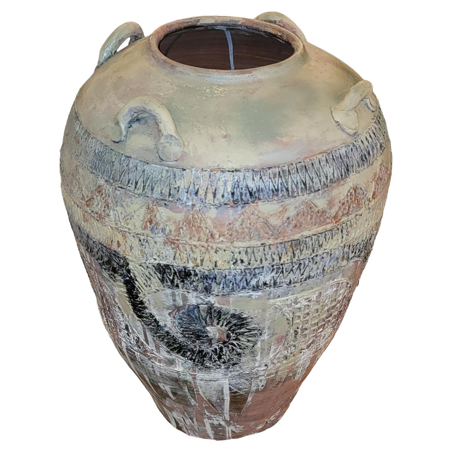 Mid-Century Modern Handmade Large Textured Pottery Vase