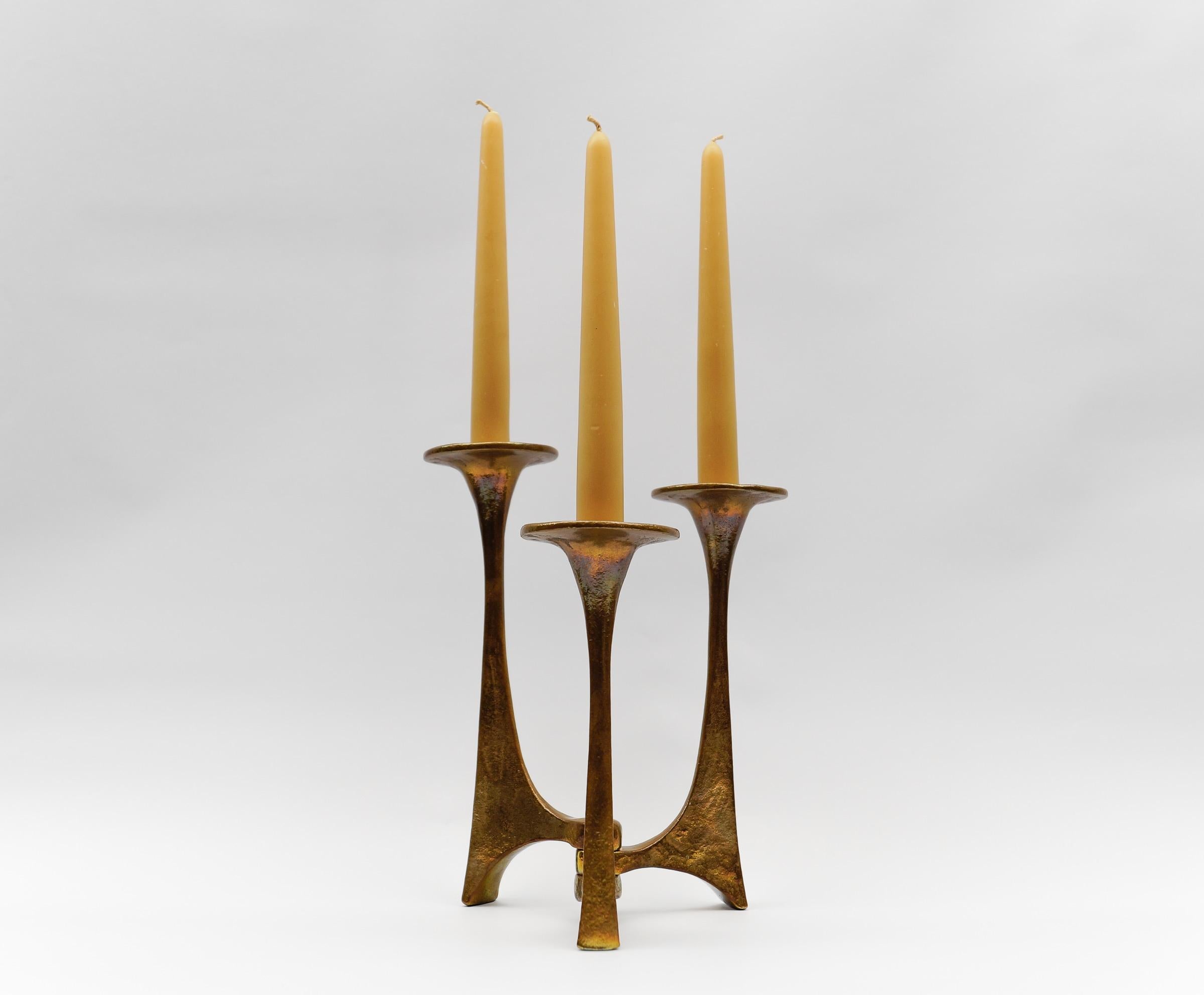 È stato progettato da Michael Harjes (1926-2006) e prodotto da Harjes Metalkunst (1912), l'azienda di famiglia in Germania. Il candeliere è in ottime condizioni e presenta una patina color oro intenso. La qualità scultorea della forma è esaltata