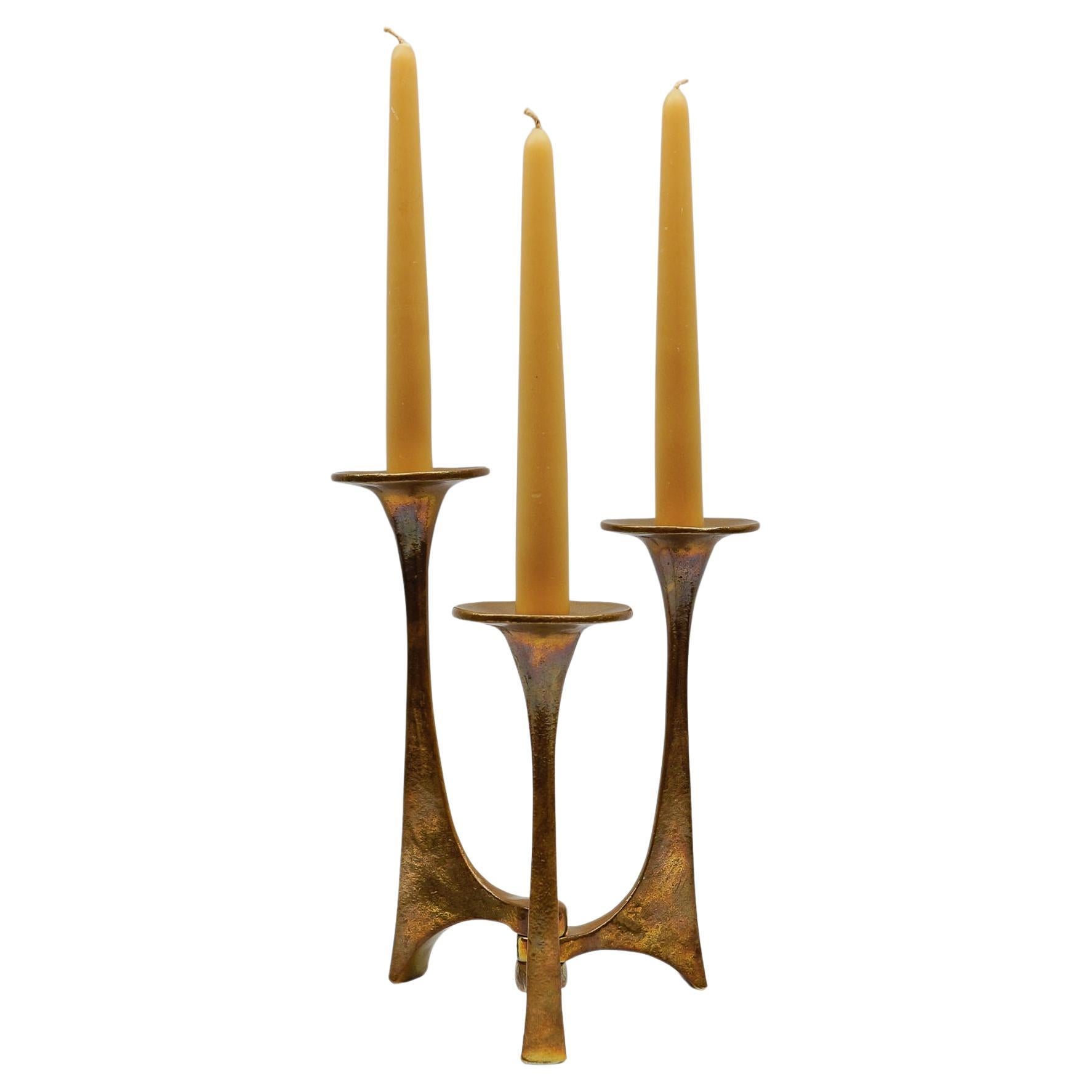 Portacandele massiccio in ottone di Michael Harjes, realizzato a mano, della metà del secolo 1960