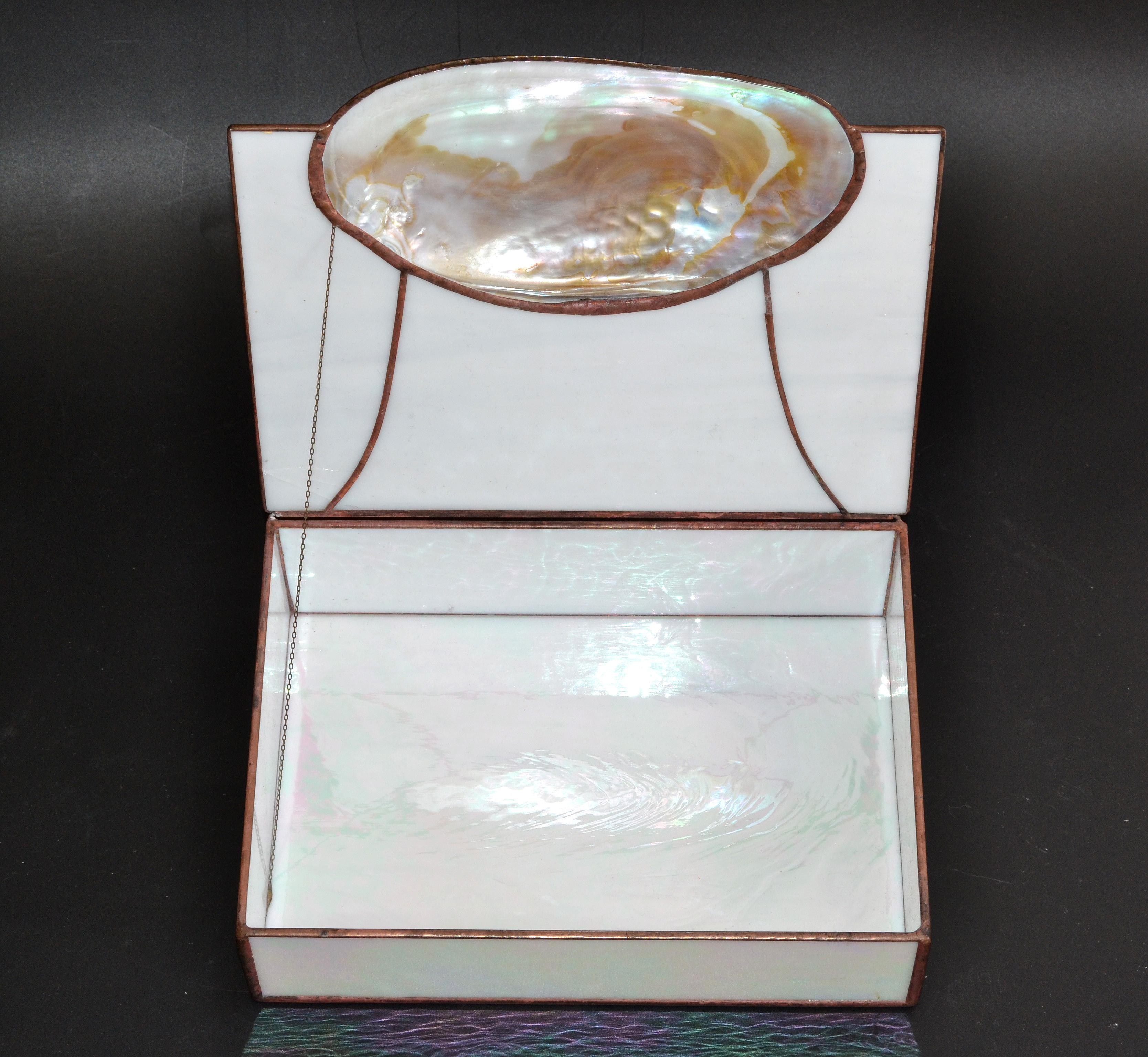 Hand-Crafted Mid-Century Modern Handmade Nautical Mother of Pearl & Seashell Decorative Box For Sale