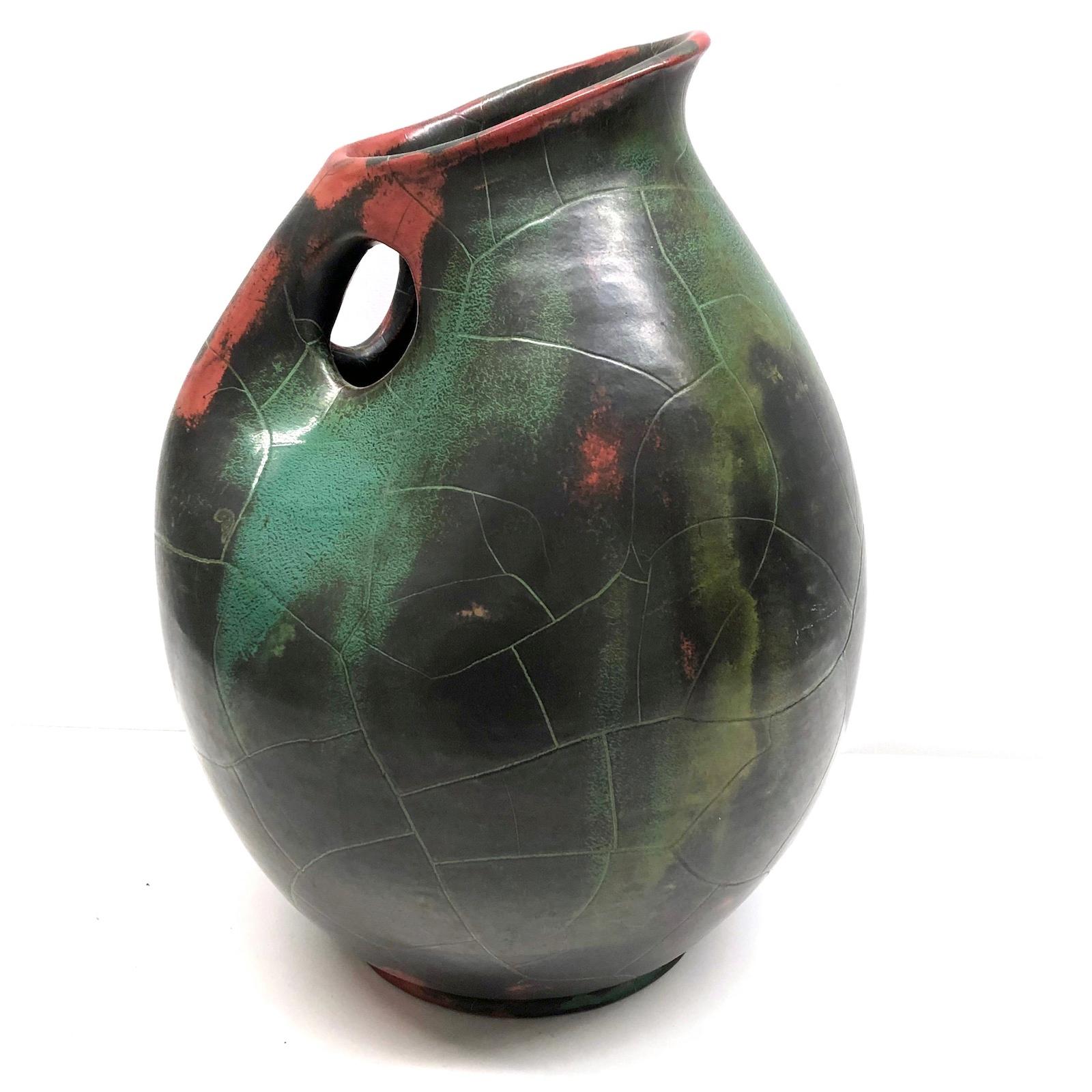 Mid-Century Modern Handmade Keramik Steingut Krug Vase, 1950er Jahre (Moderne der Mitte des Jahrhunderts)