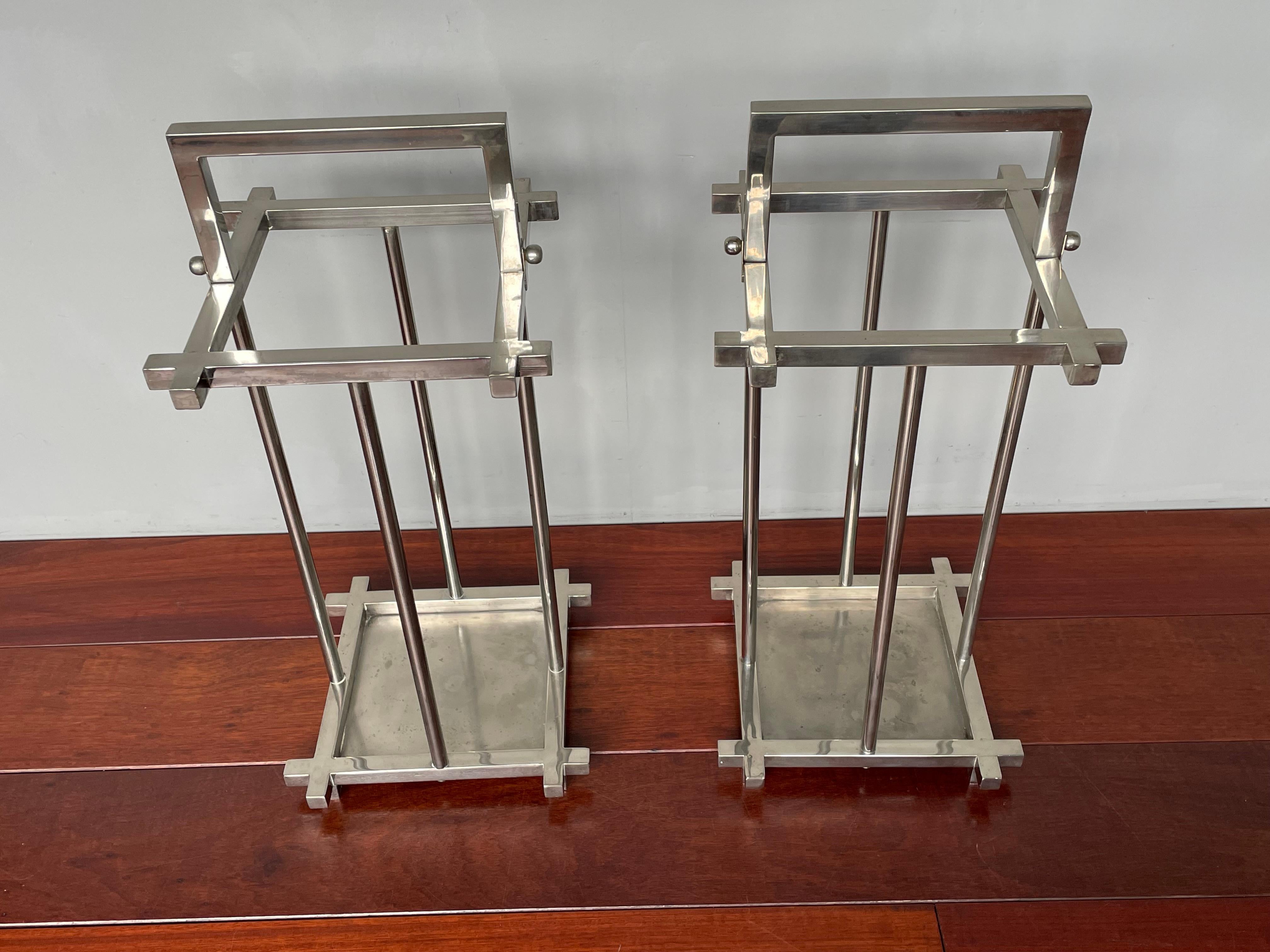 Unique pair of Mid-Century umbrella stands.

This stylish and timeless pair of handcrafted umbrella and stick stands is another one of our recent great finds. We had never seen even one such beautiful stand and to have found a pair again felt like a