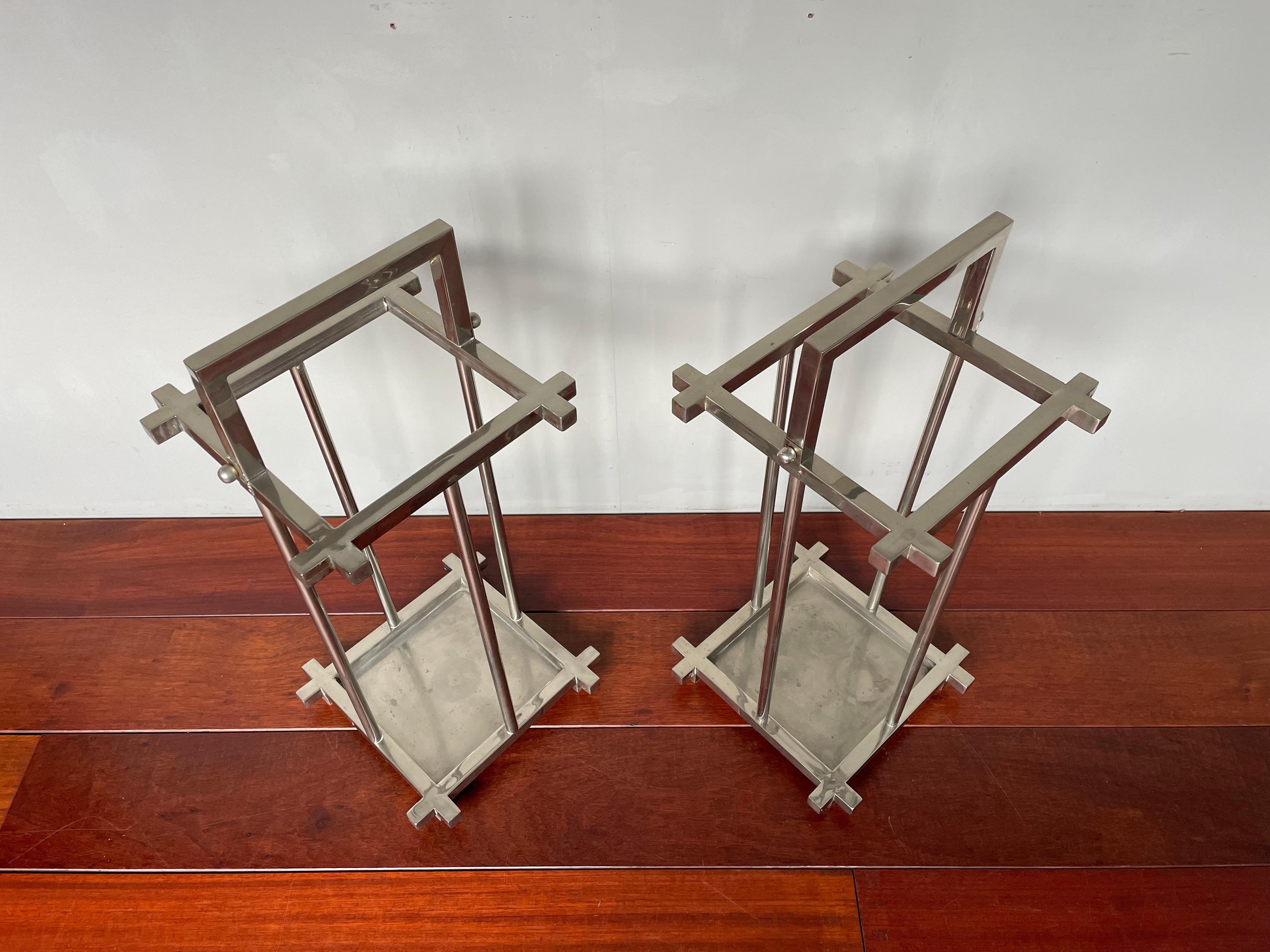 Mid-century Modern Handmade & Rare Chromed Metal Pair of Umbrella & Cane Stands In Good Condition For Sale In Lisse, NL